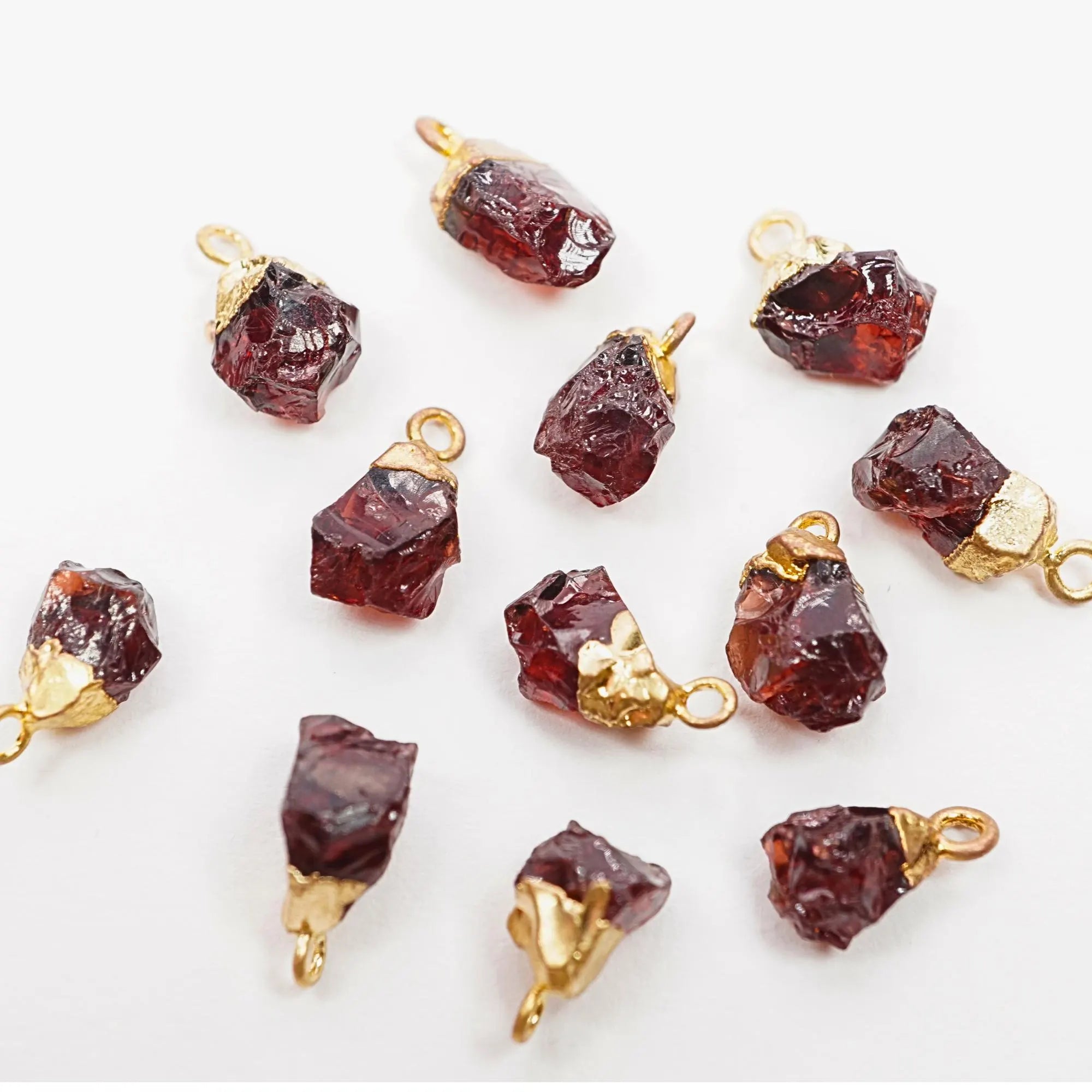 Garnet Raw Rough Shape Gemstone Gold Electroplated Charm Pendant 