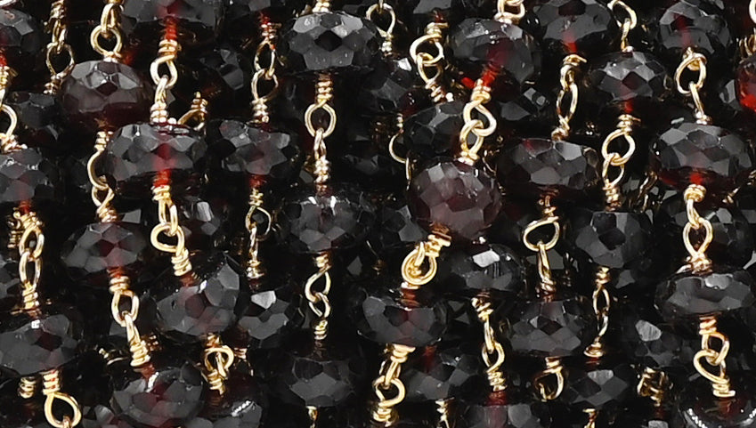 Garnet Faceted Rondelle Beads Wire Wrapped Chain
