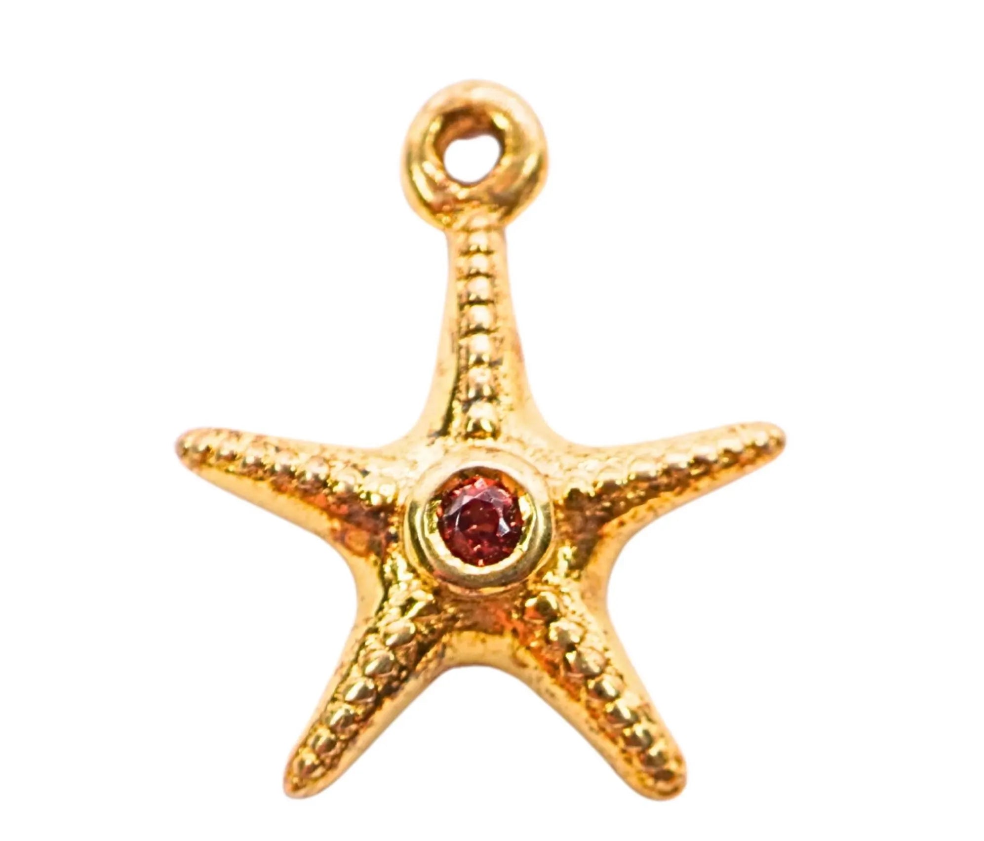 Garnet Star Fish Shape Gemstone Sterling Silver Gold Plated Charm Pendant