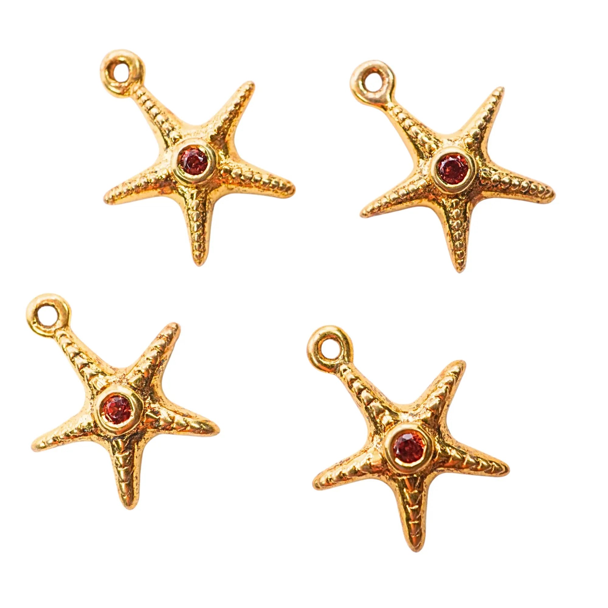 Garnet Star Fish Shape Gemstone Sterling Silver Gold Plated Charm Pendant