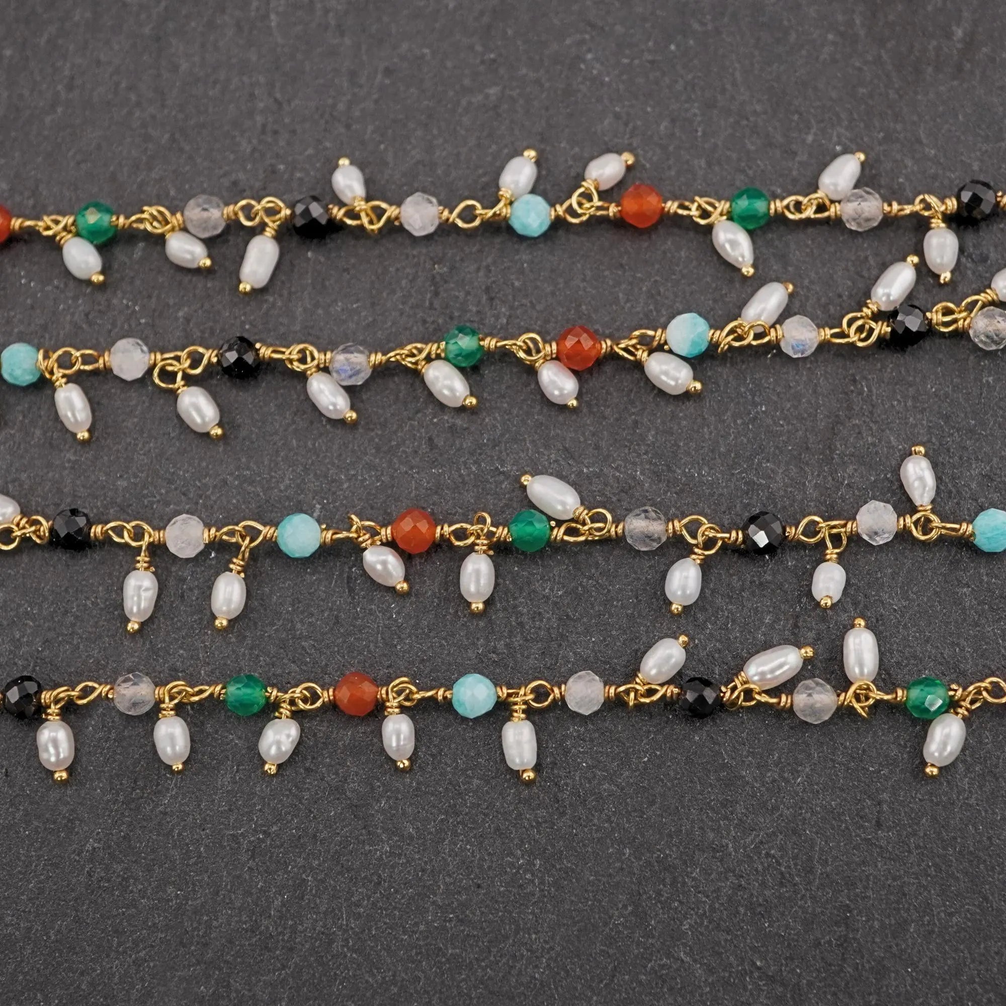 Gemstone beads on brass chain

