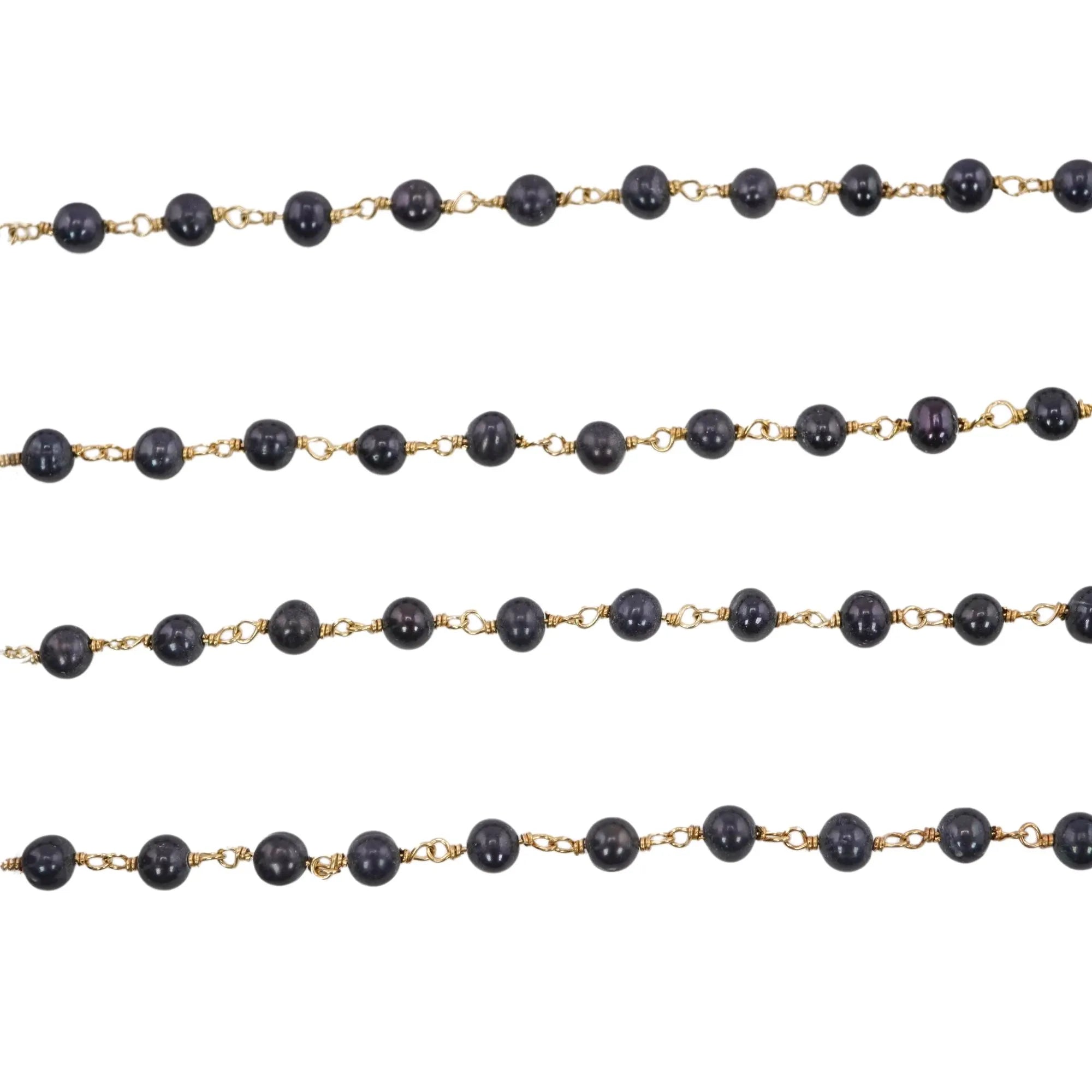 Gold plated brass chain with pearls


