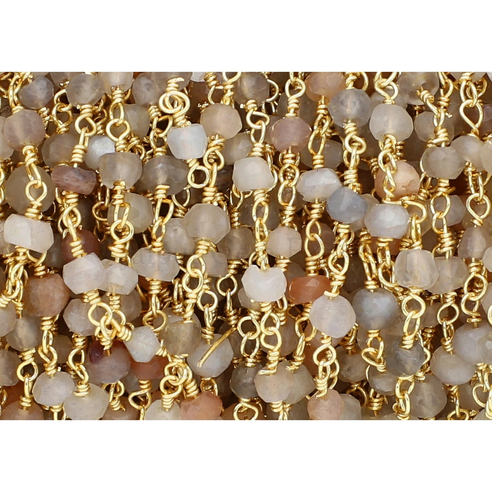 Gold plated brass rosary with moonstone

