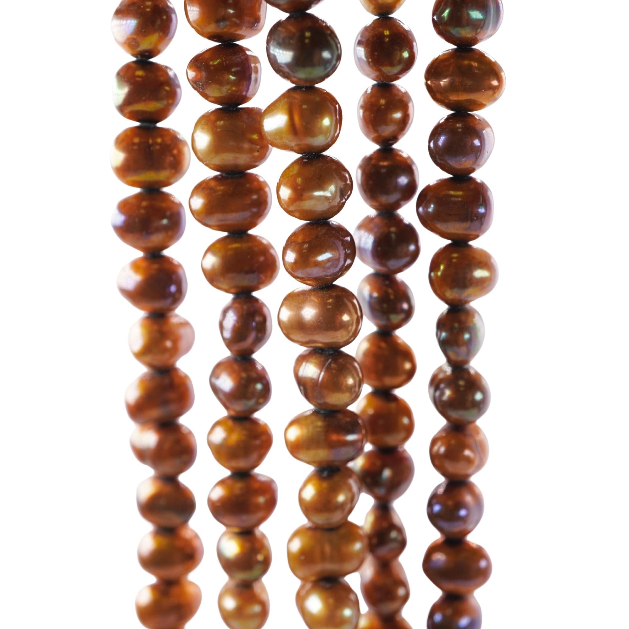 Golden Freshwater Pearl Potato Shape Beads Strand