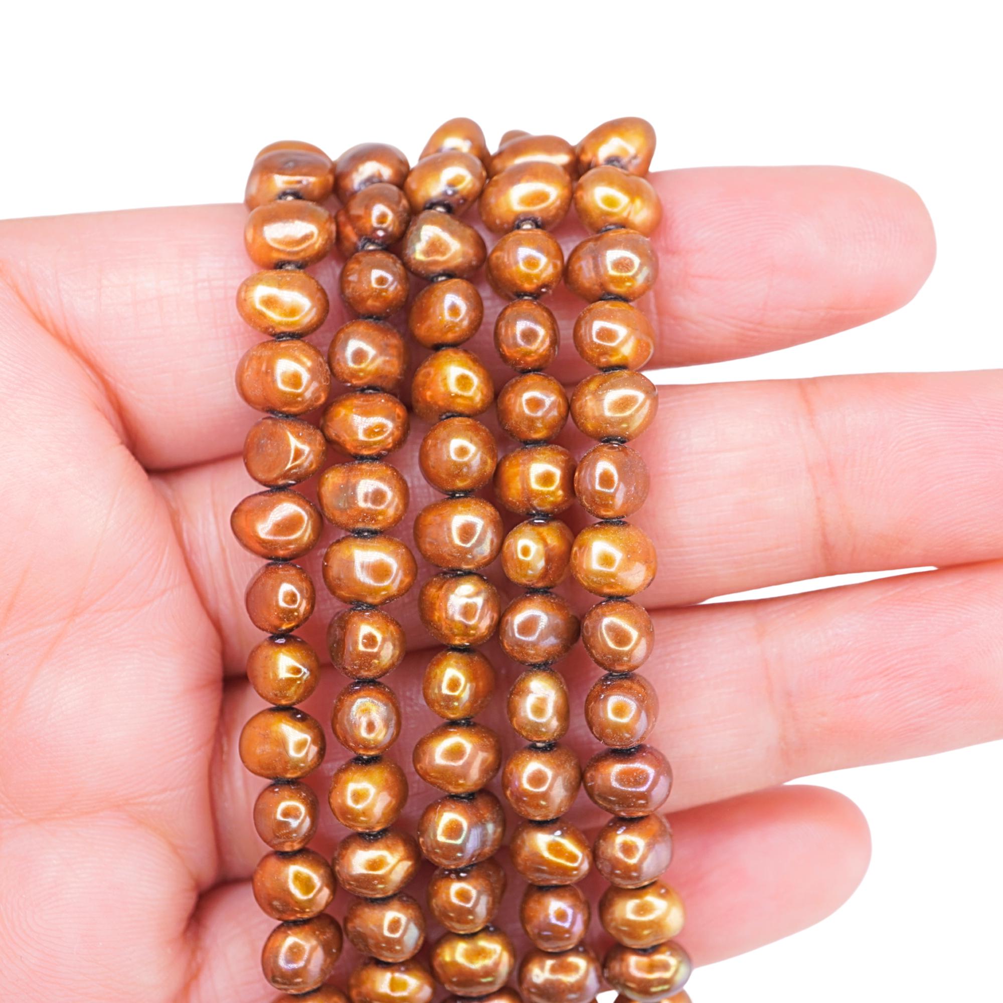 Golden Freshwater Pearl Potato Shape Beads Strand