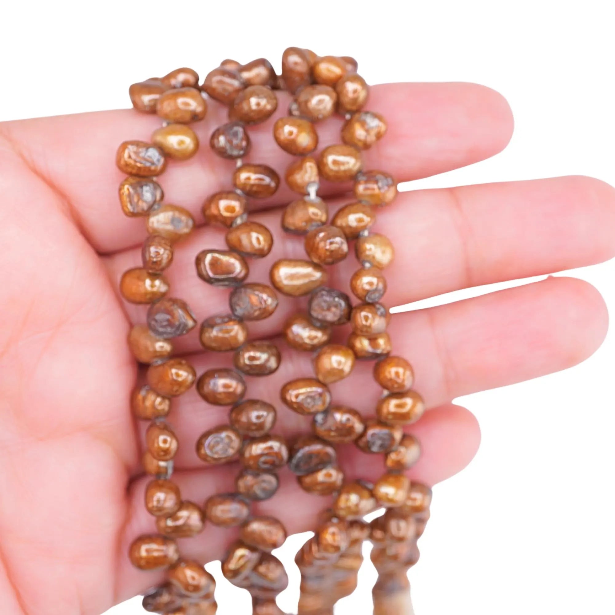 Golden Freshwater Pearls Potato Shape Beads Strand 