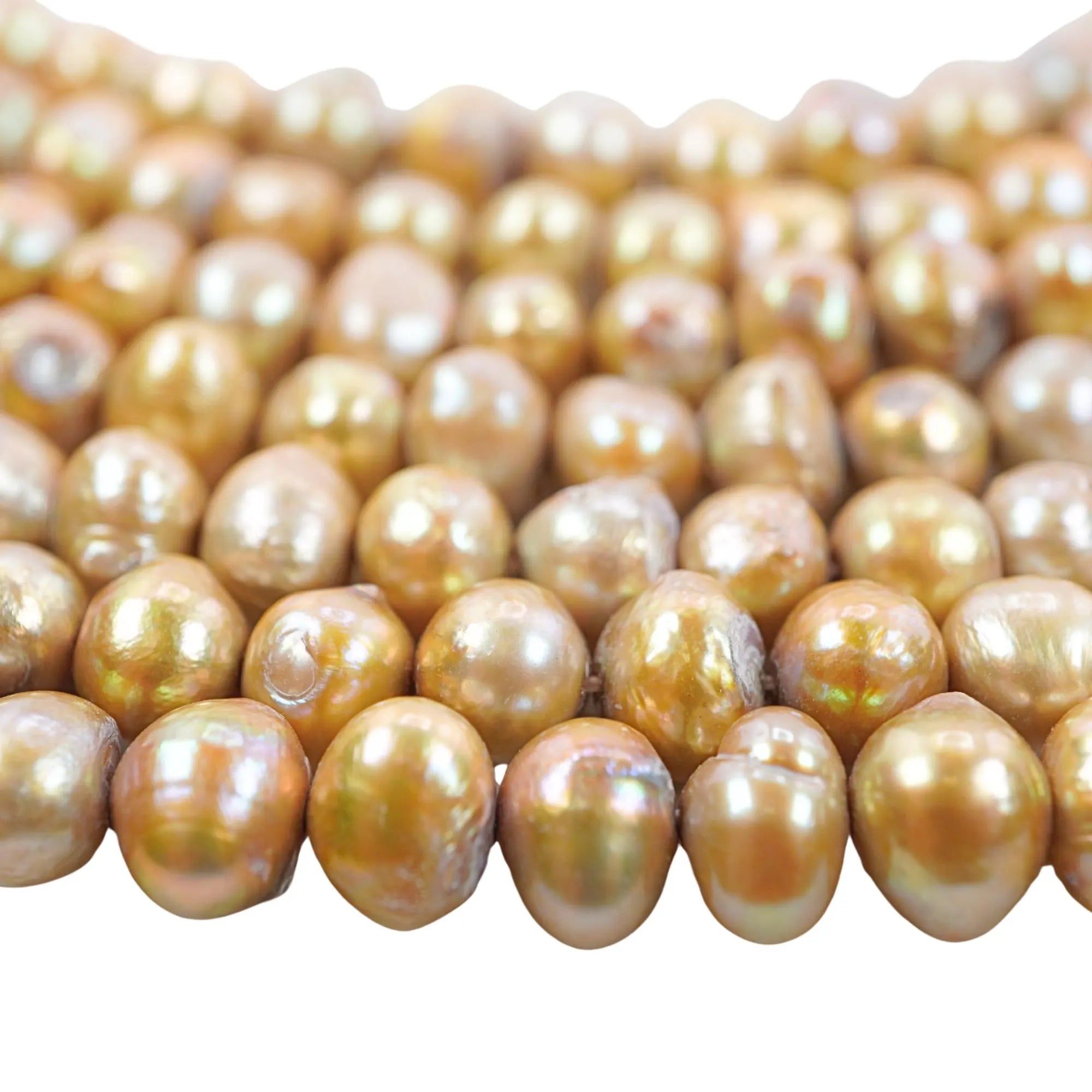 Golden Potato Shape Freshwater Pearls Beads Strand 