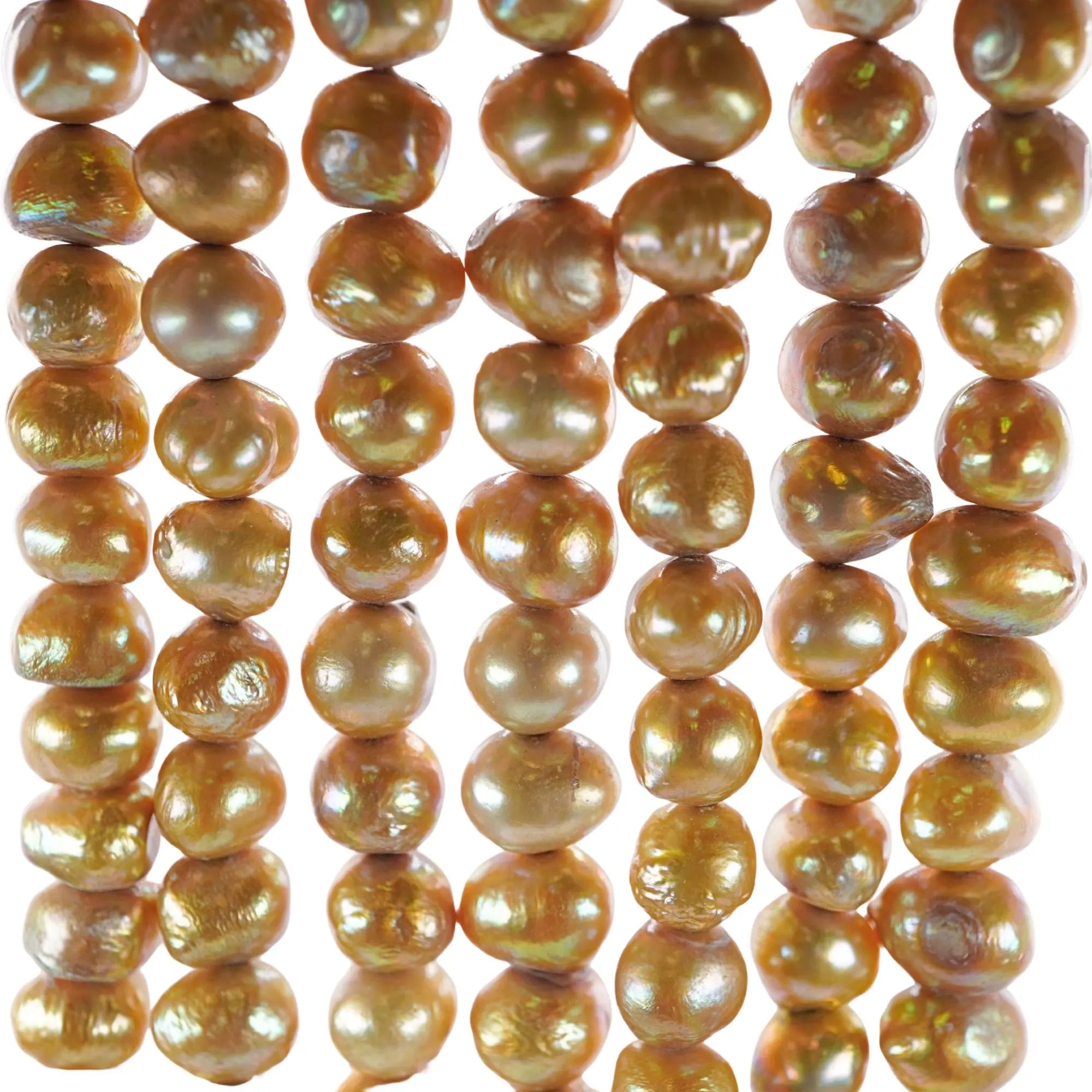 Golden Potato Shape Freshwater Pearls Beads Strand 