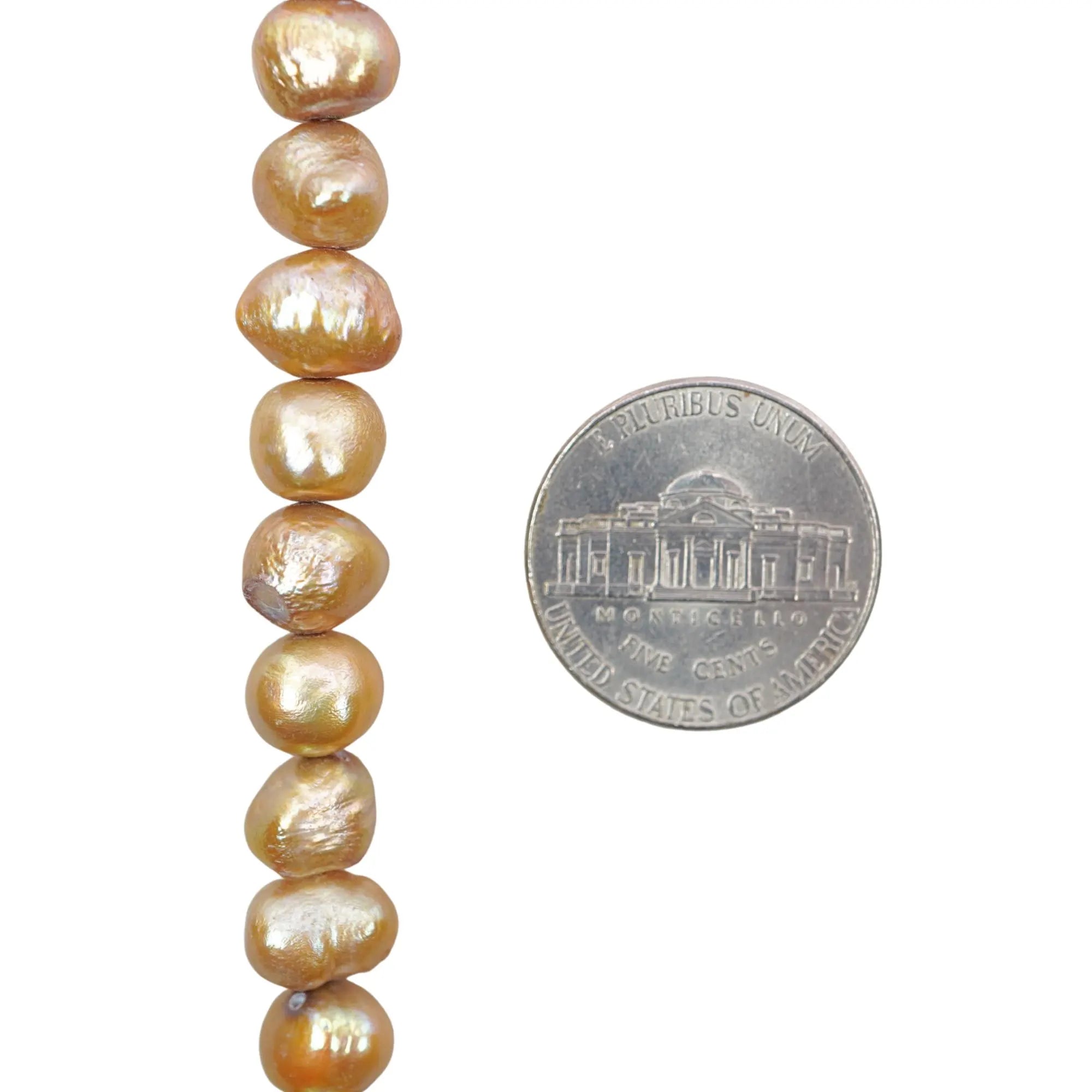 Golden Potato Shape Freshwater Pearls Beads Strand 