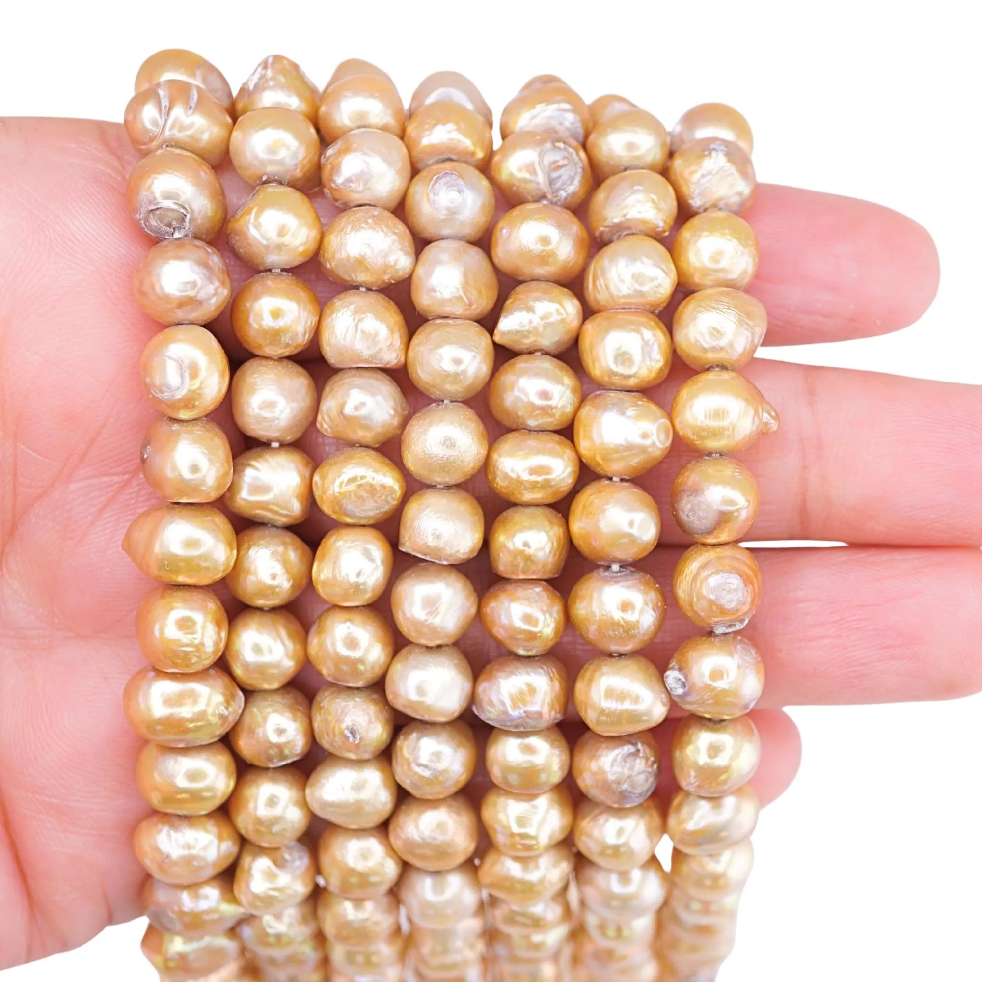 Golden Potato Shape Freshwater Pearls Beads Strand 