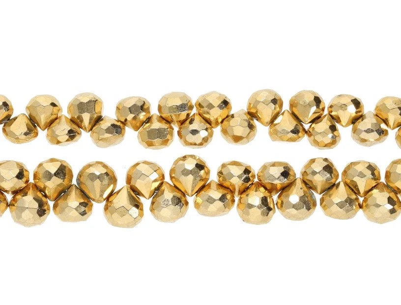 Golden Pyrite Faceted Teardrops Shape Strand Beads