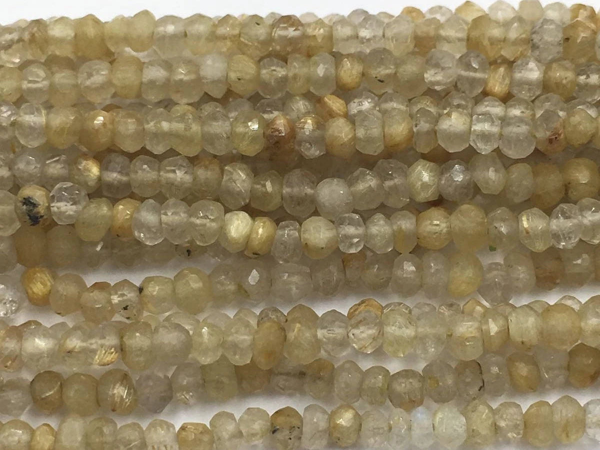 Golden Rutilated Quartz Faceted Rondelle Shape Beads