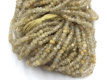 Golden Rutilated Quartz Faceted Rondelle Shape Beads