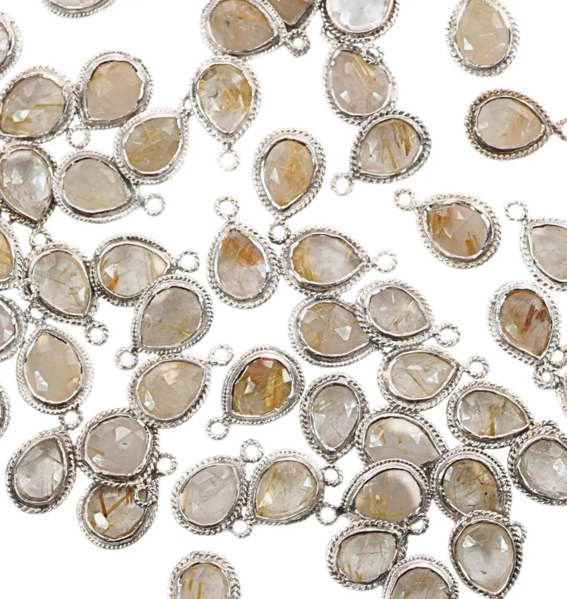 Golden Rutile Quartz Faceted Pear Shape Gemstone Sterling Silver Charm Pendant