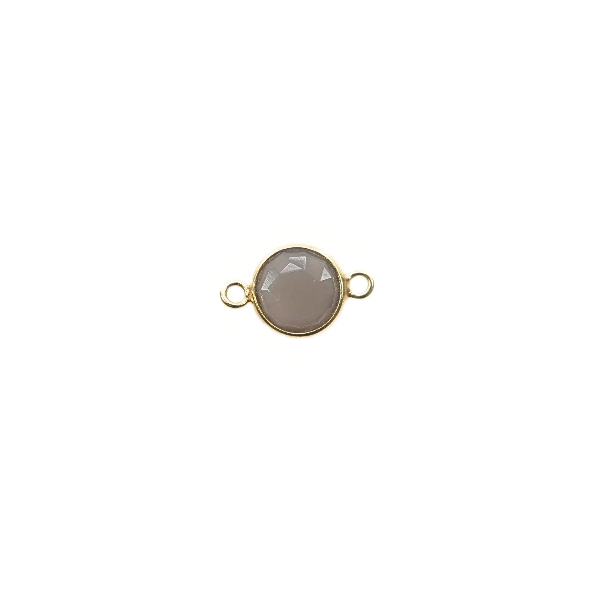 Gray Moonstone Coin Shape Gemstone Gold Plated Sterling Silver Bezel Charm Connector
