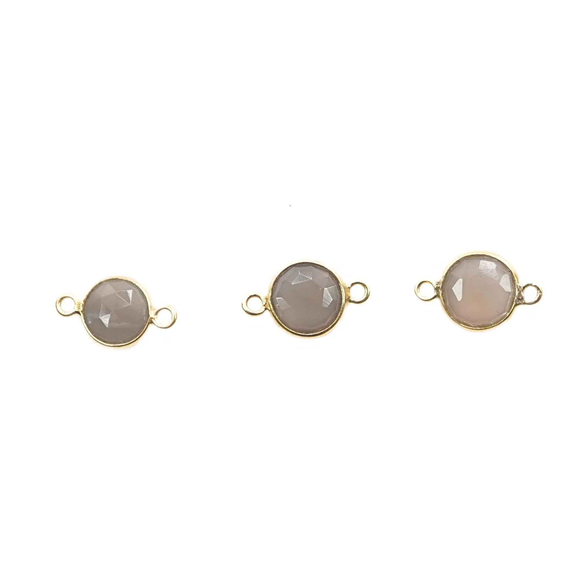 Gray Moonstone Coin Shape Gemstone Gold Plated Sterling Silver Bezel Charm Connector