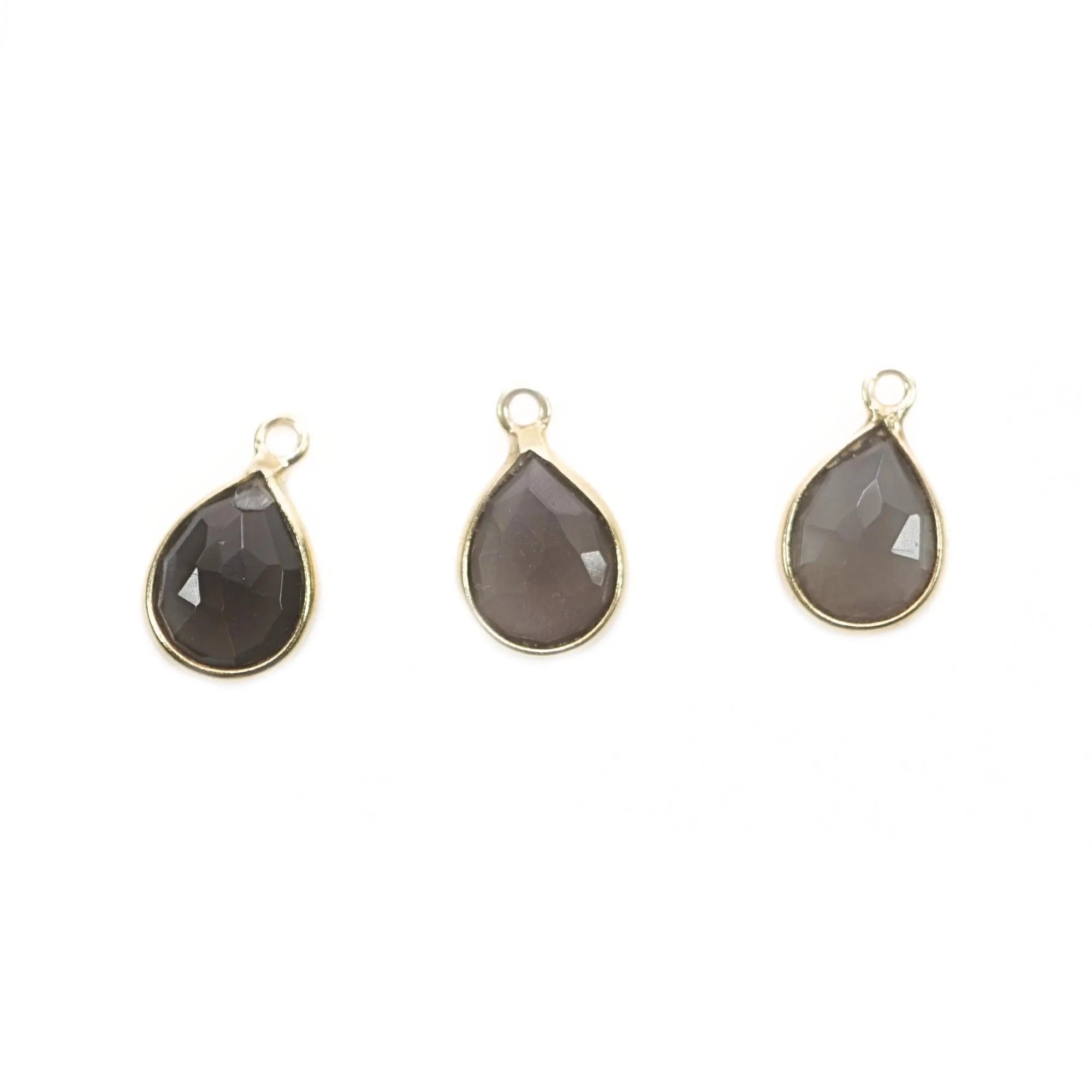 Gray Moonstone Pear Shape Gemstone Gold Plated Sterling Silver Bezel Charm Pendant