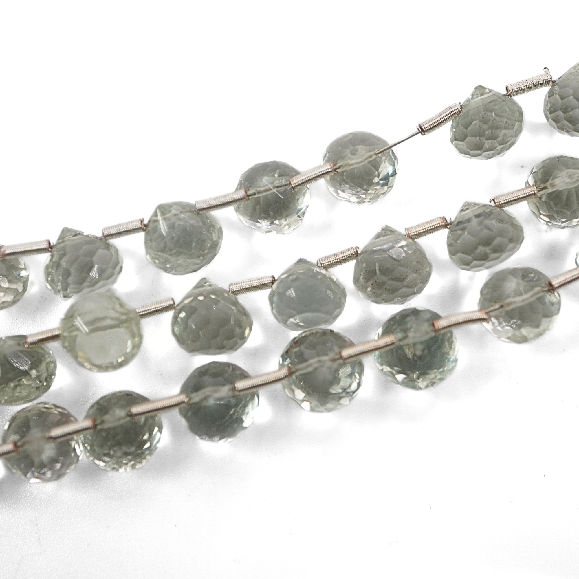 Green Amethyst Faceted Teardrops Shape Gemstone Strand Beads