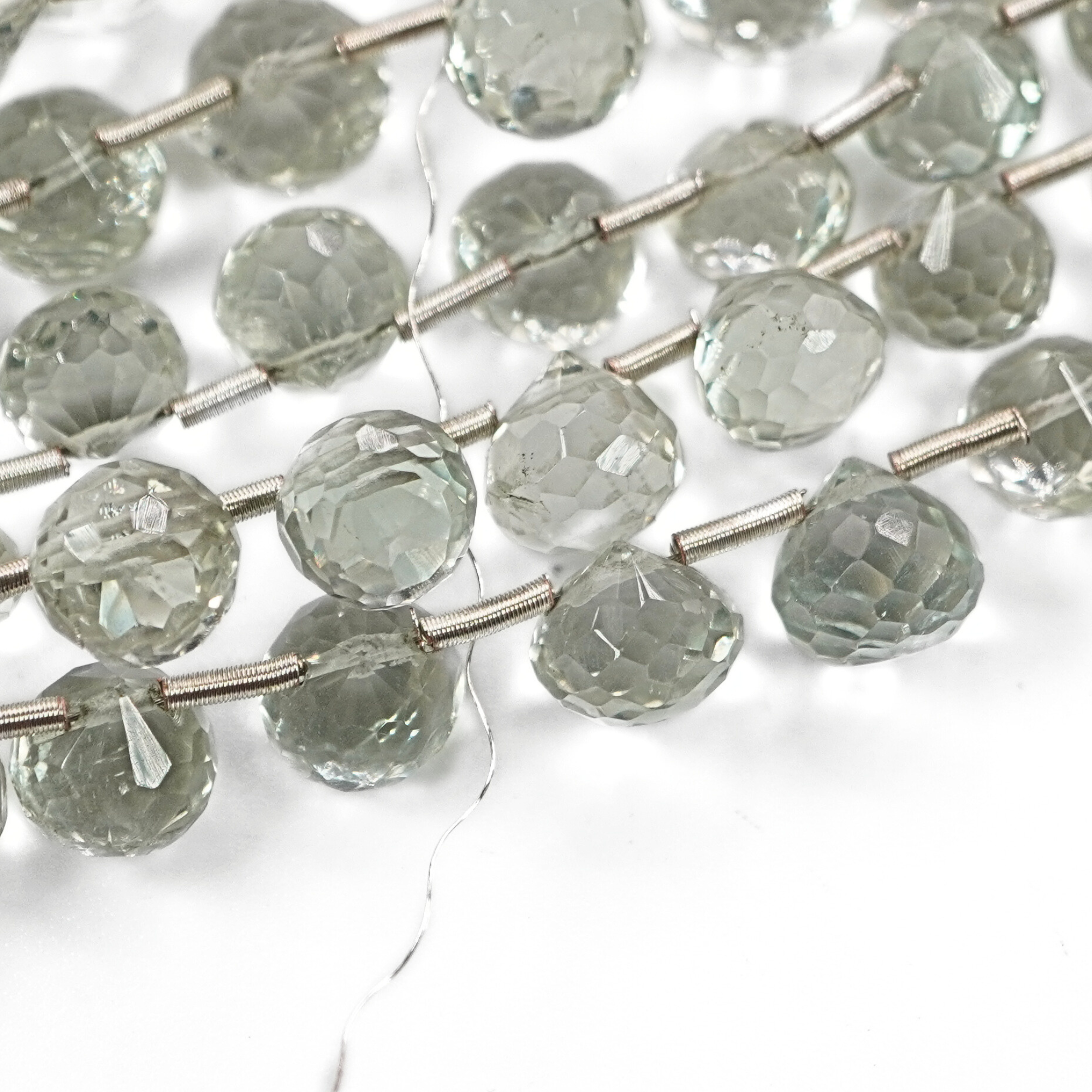 Green Amethyst Faceted Teardrops Shape Gemstone Strand Beads