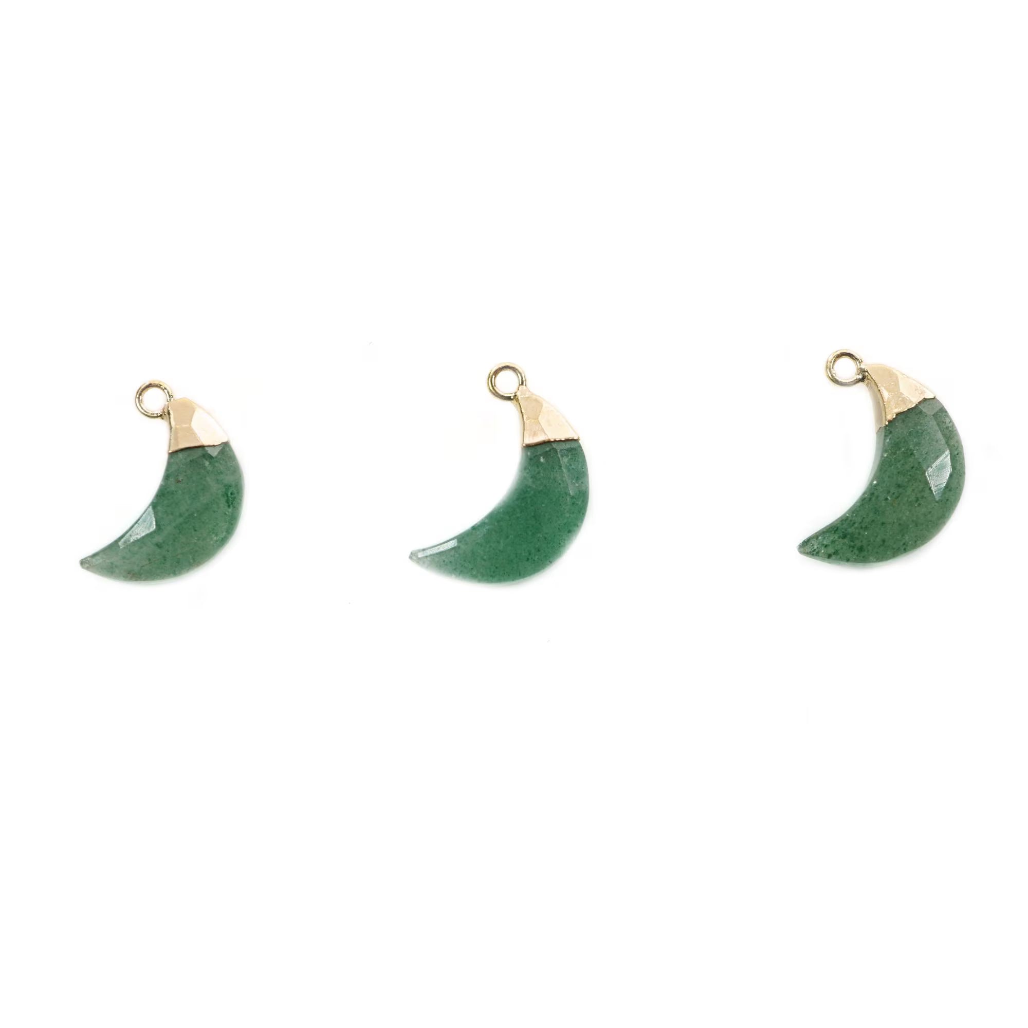 Green Aventurine Moon Gemstone Gold Electroplated Charm Pendant 