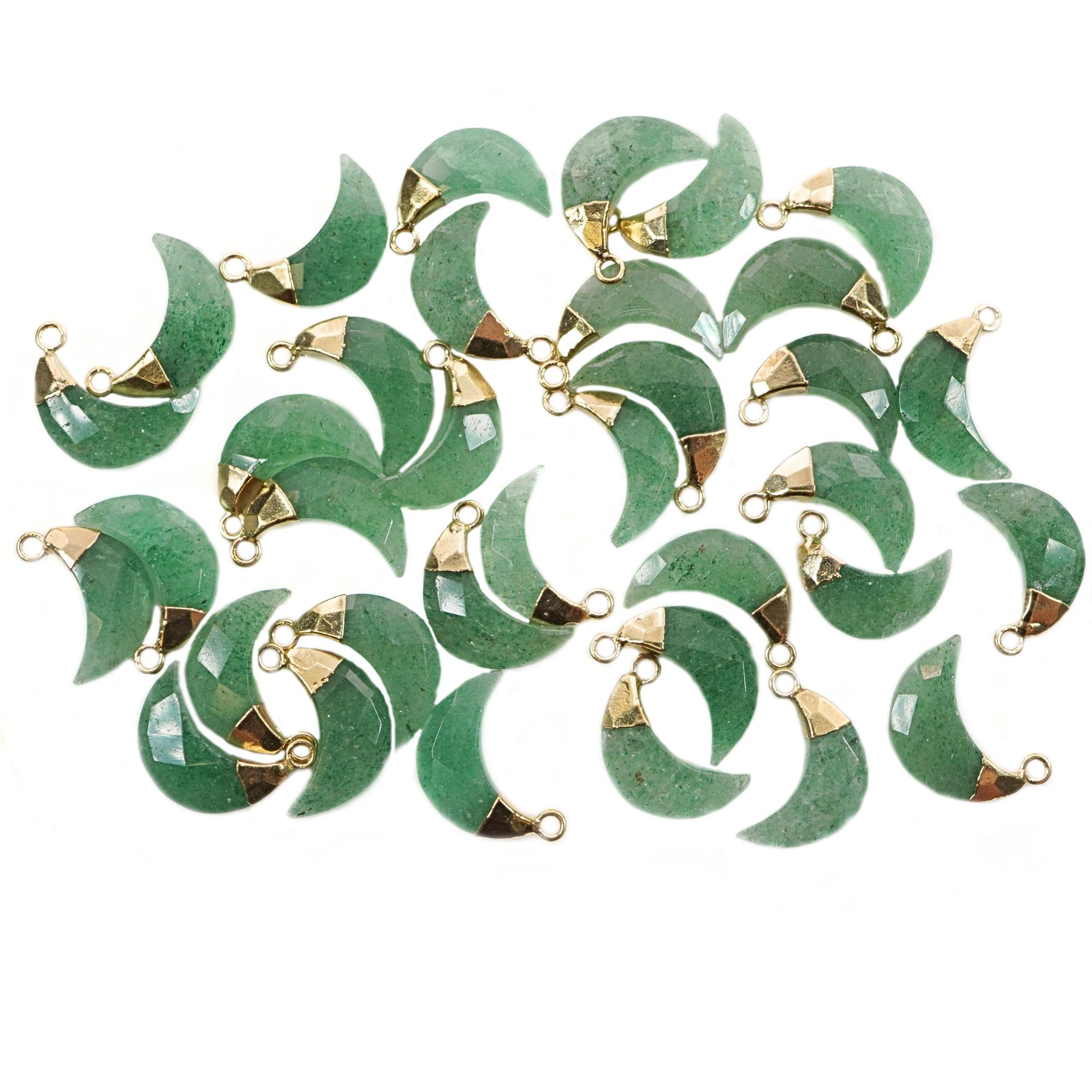 Green Aventurine Moon Gemstone Gold Electroplated Charm Pendant 