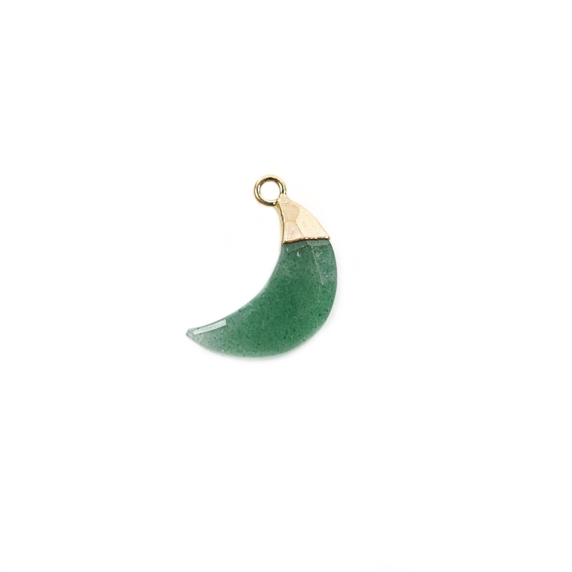 Green Aventurine Moon Gemstone Gold Electroplated Charm Pendant 