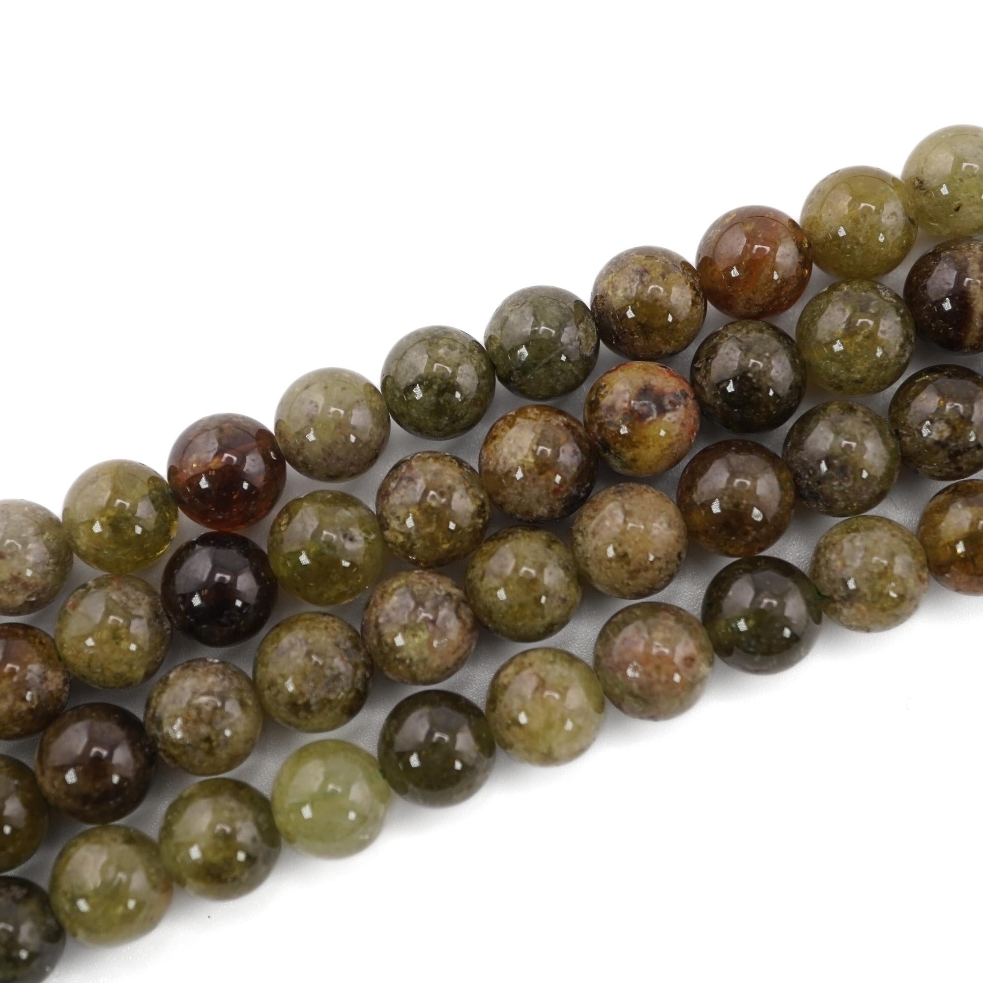 Green Garnet Smooth Round Shape Gemstone Strand Beads