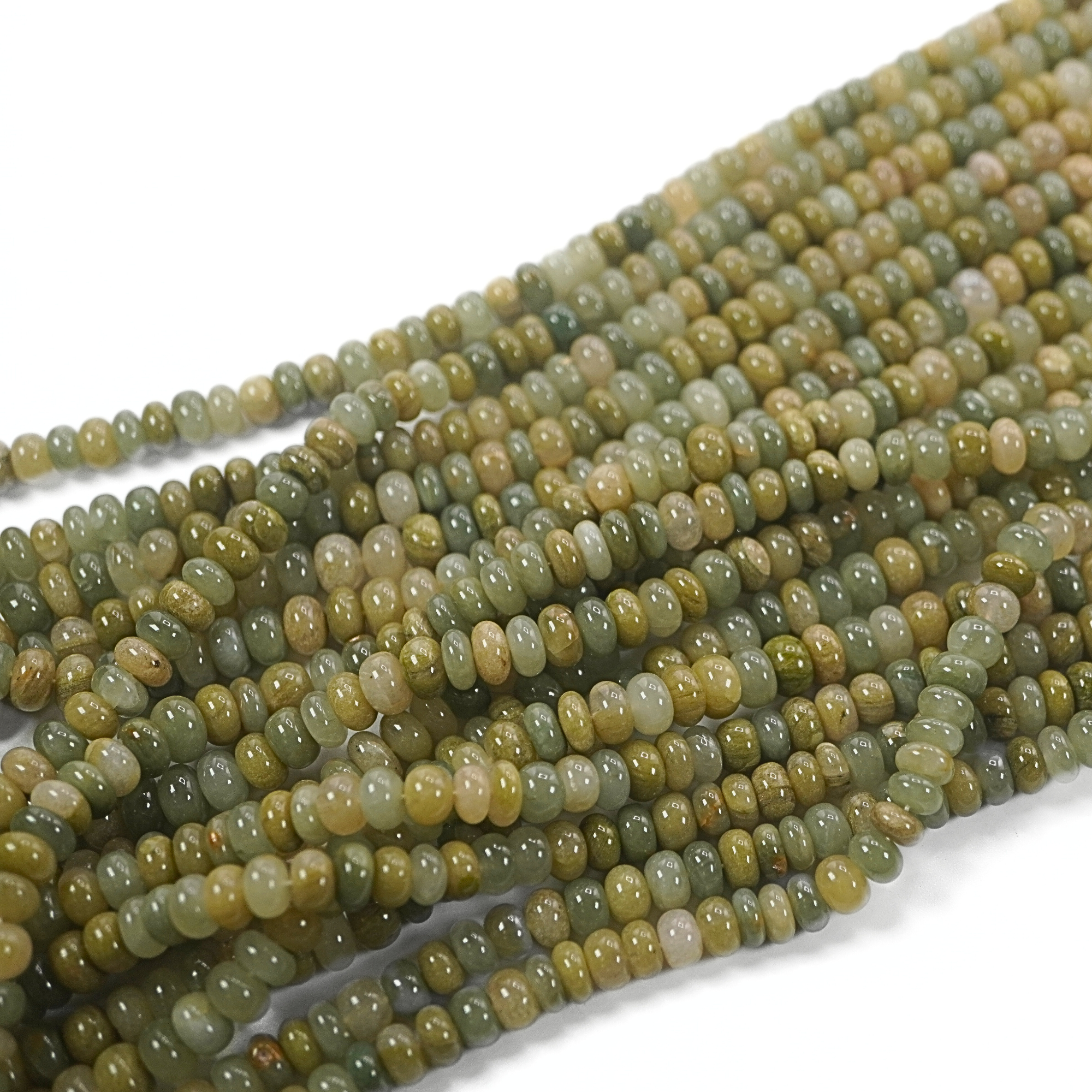 Green Jade Smooth Rondelle Shape Gemstone Strand Beads