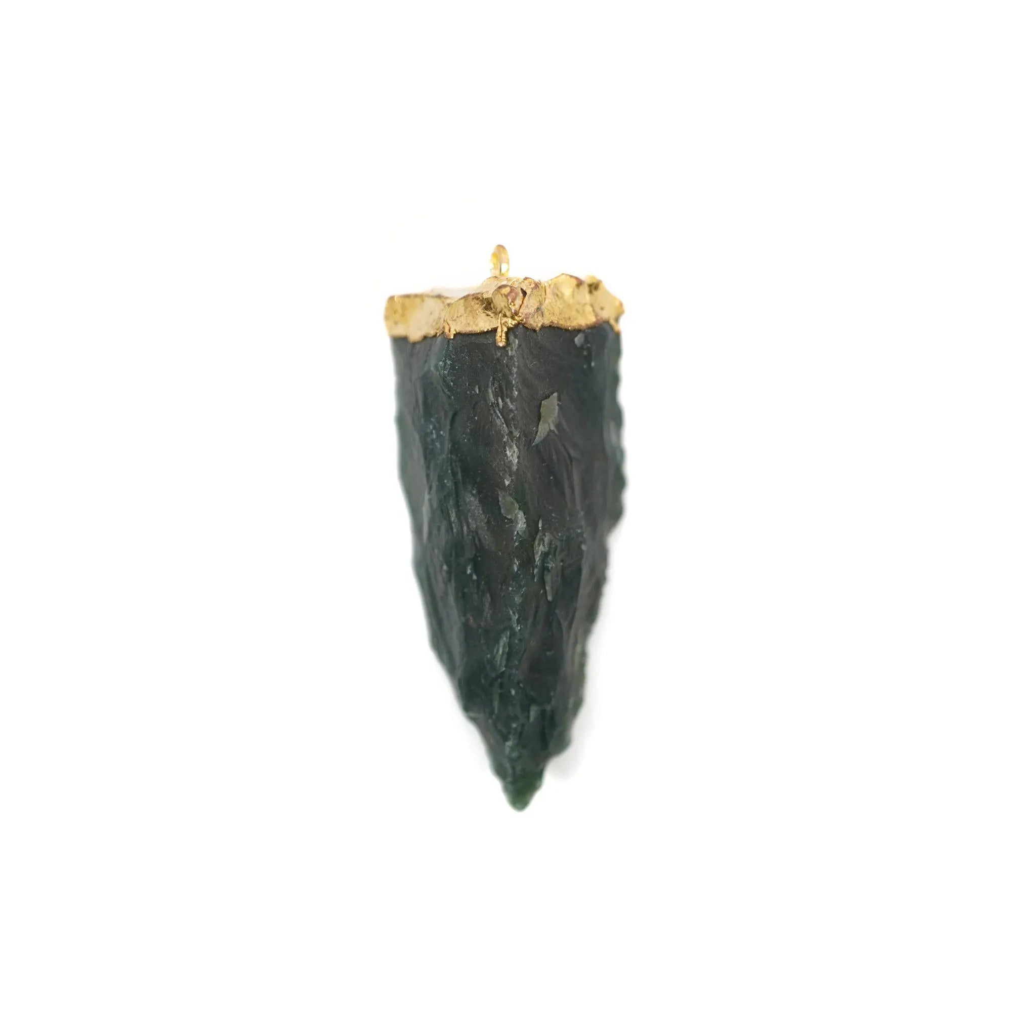 Green Jasper Tooth Shape Gemstone Gold Electroplated Charm Pendant