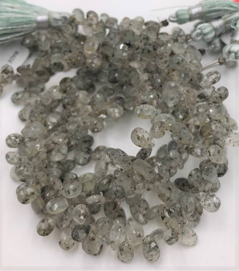 Green Moss Quartz Faceted Pear Shape Gemstone Strand Beads