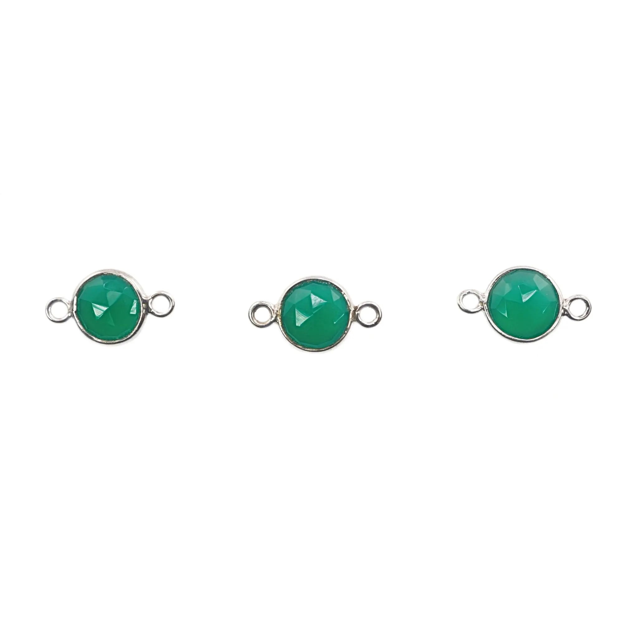 Green Onyx Coin Shape Gemstone Silver Plated Sterling Silver Bezel Charm Connector