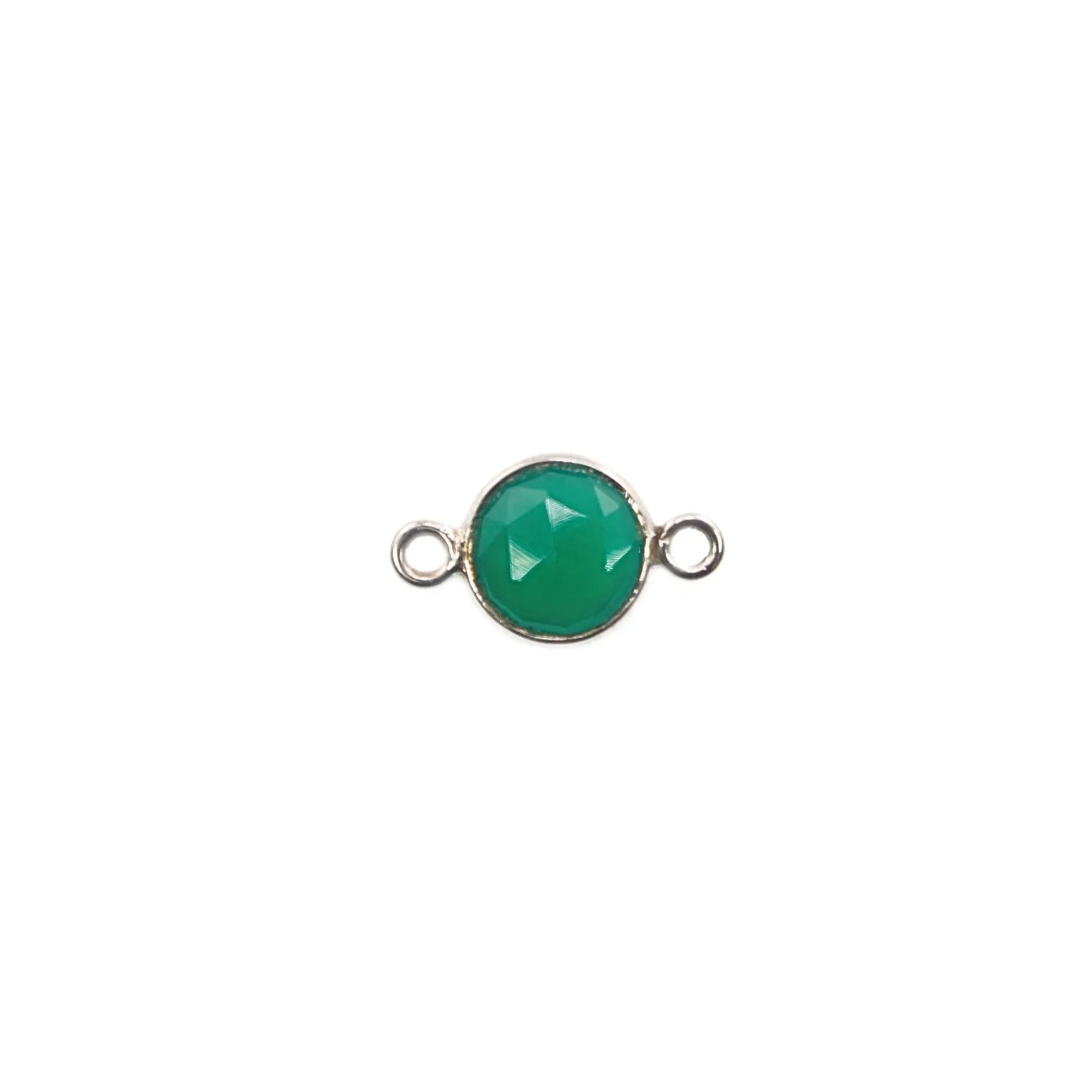 Green Onyx Coin Shape Gemstone Silver Plated Sterling Silver Bezel Charm Connector