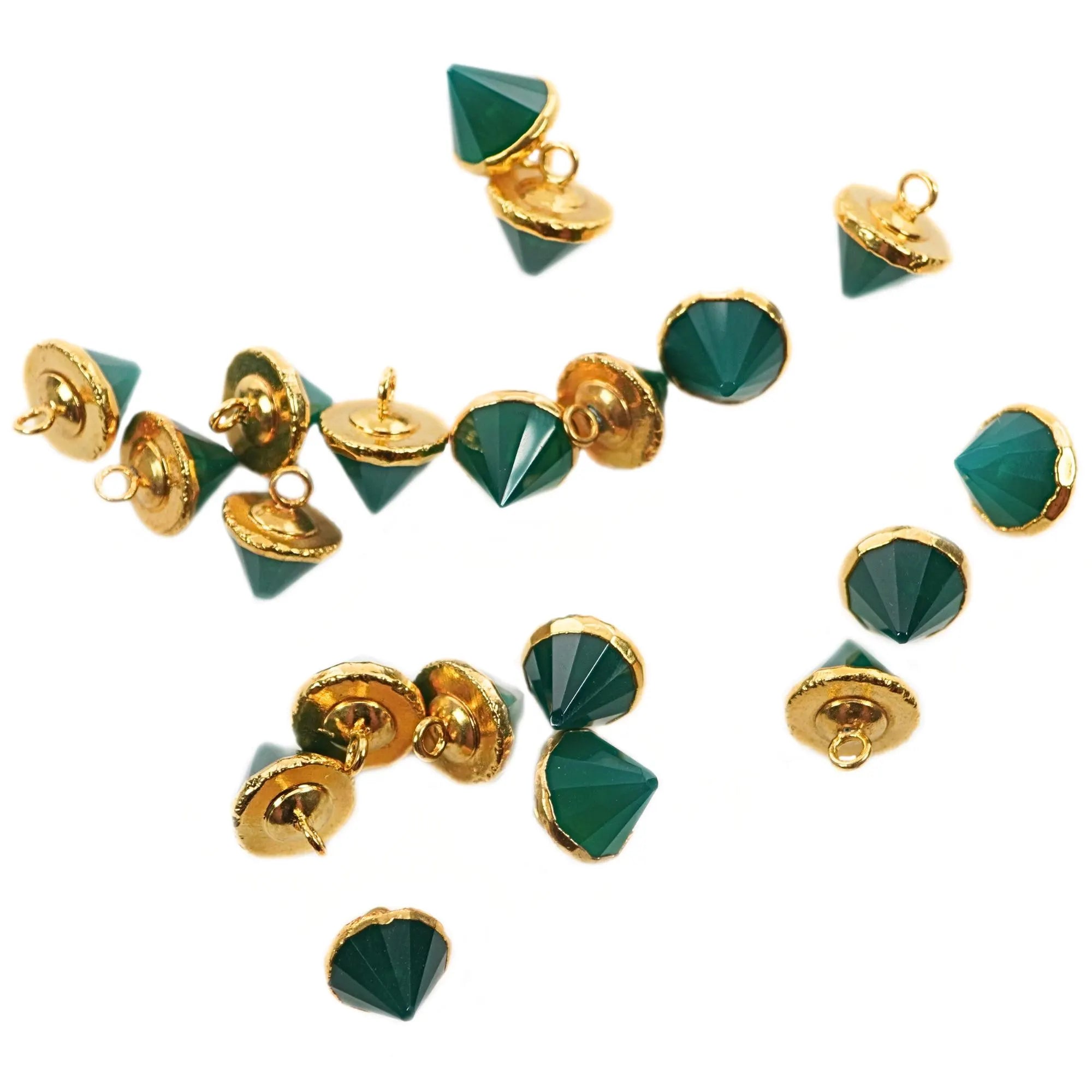 Green Onyx Pointed Cone Gemstone Gold Electroplated Charm Pendant