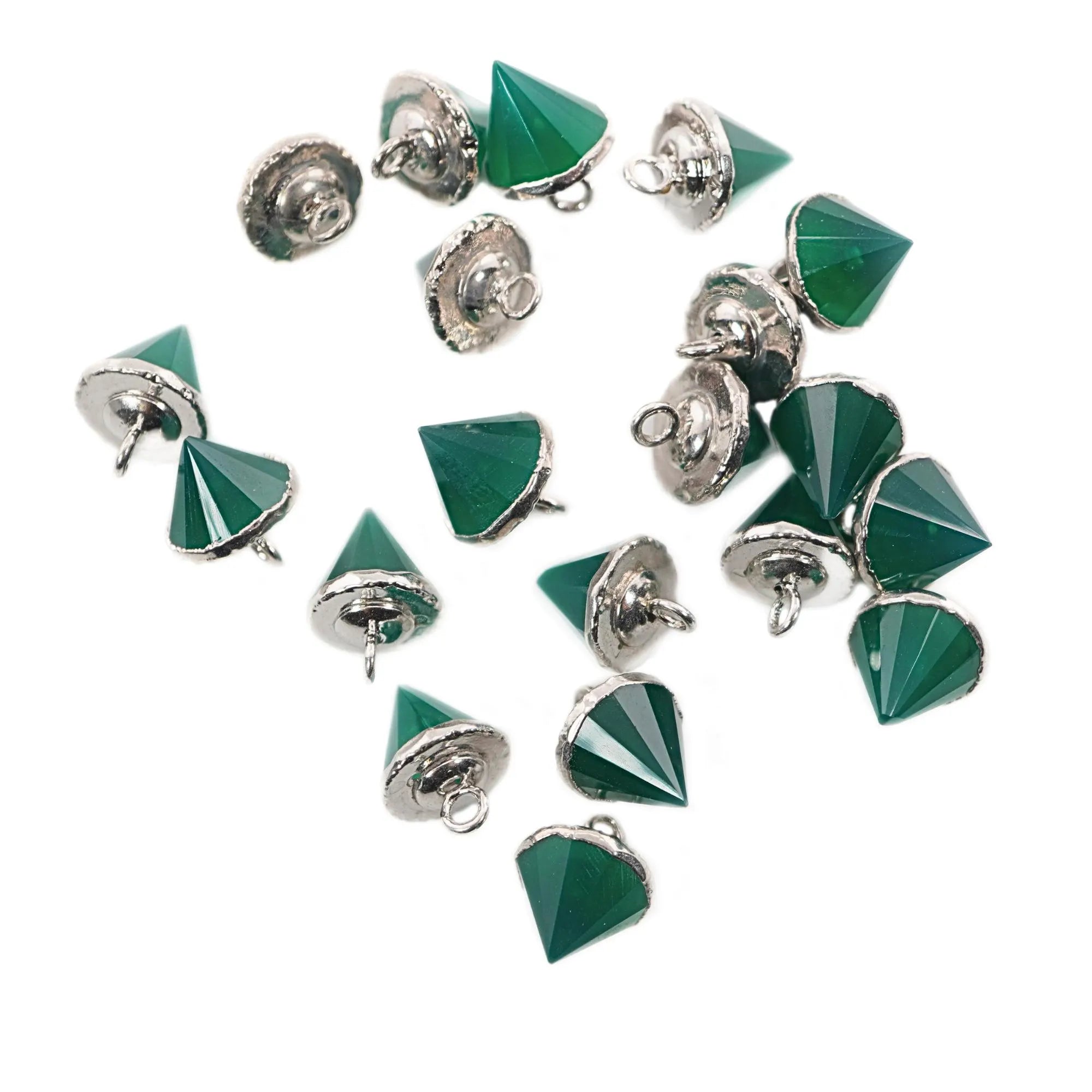 Green Onyx Pointed Cone Gemstone Silver Electroplated Charm Pendant