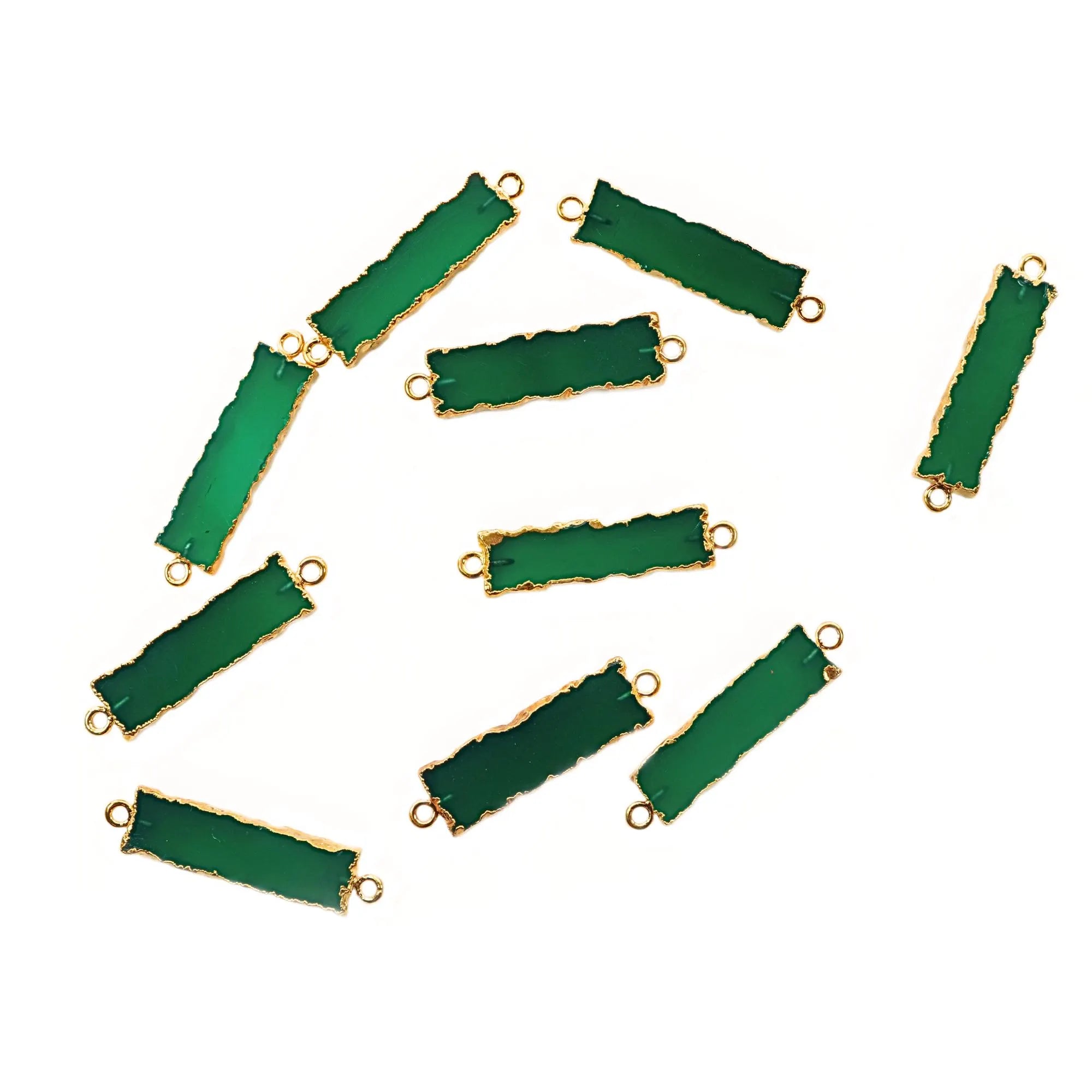 Green Onyx Rectangle Shape Gemstone Gold Electroplated Bar Charm Connector