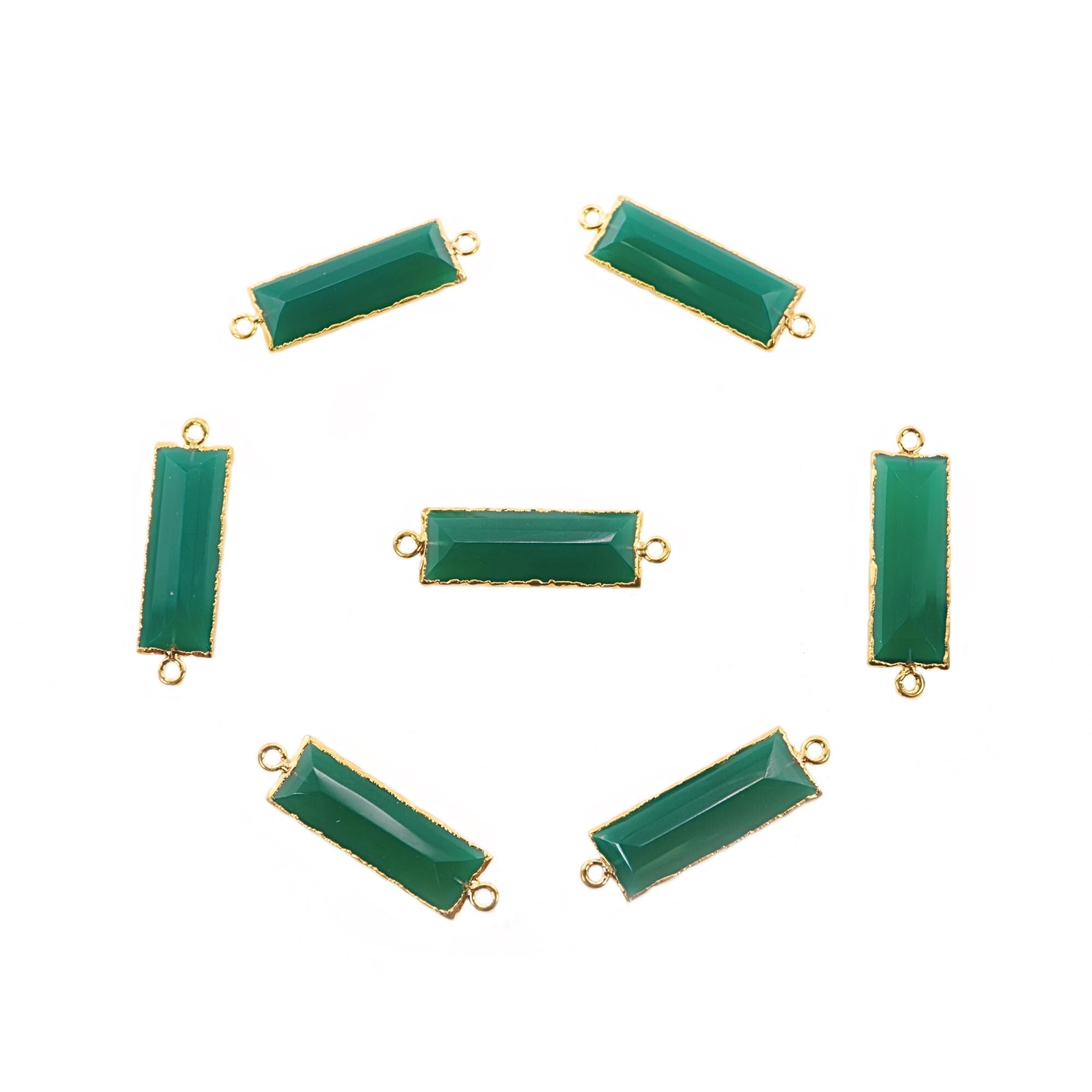 Green Onyx Rectangle Gemstone Gold Electroplated Bar Charm Connector