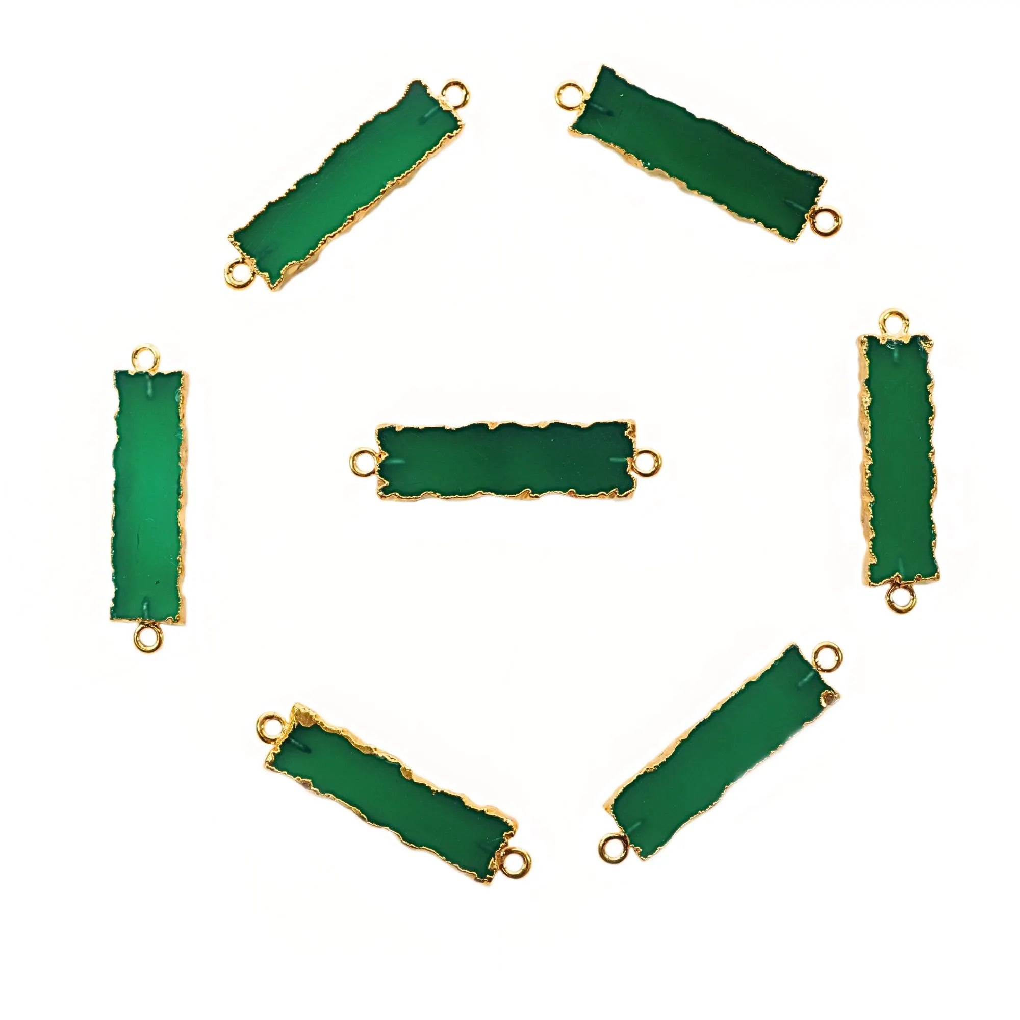 Green Onyx Rectangle Shape Gemstone Gold Electroplated Bar Charm Connector