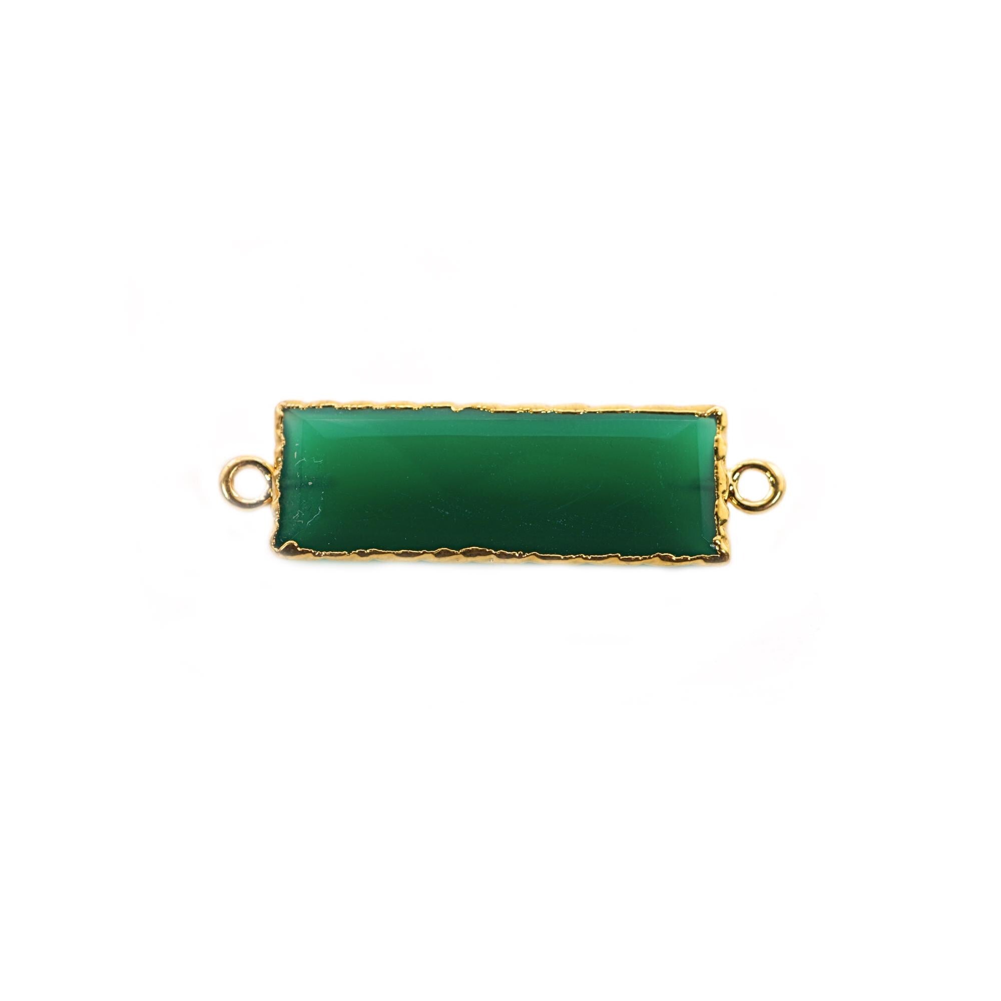 Green Onyx Rectangle Gemstone Gold Electroplated Bar Charm Connector