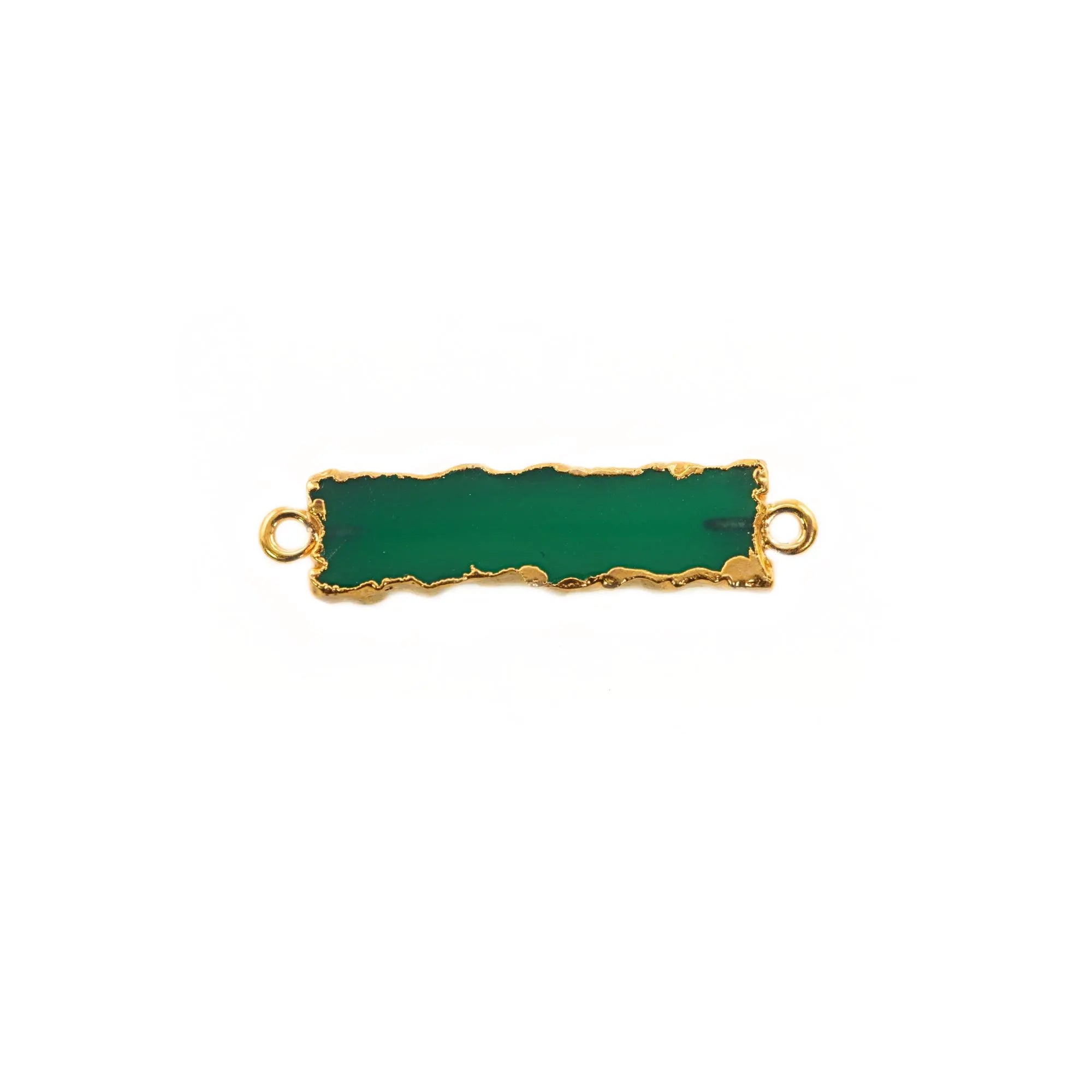 Green Onyx Rectangle Shape Gemstone Gold Electroplated Bar Charm Connector