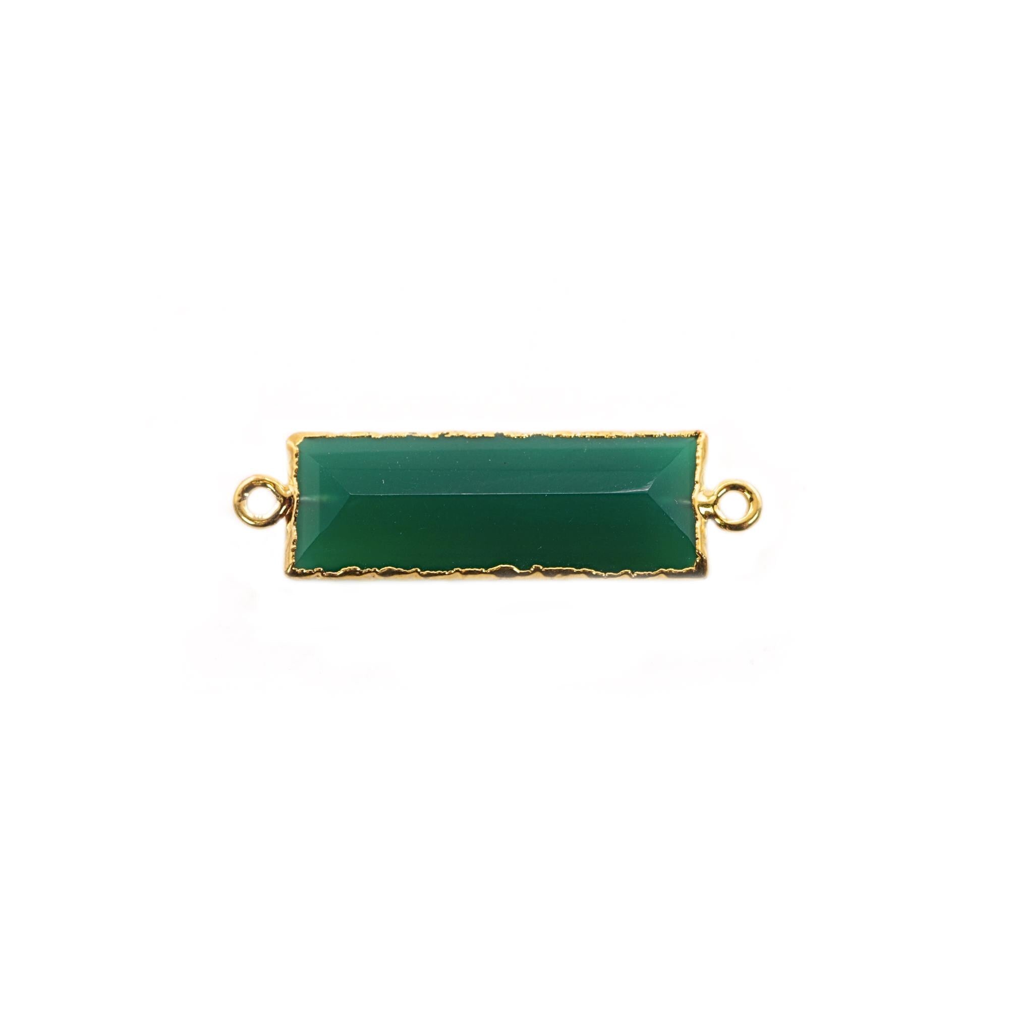 Green Onyx Rectangle Gemstone Gold Electroplated Bar Charm Connector