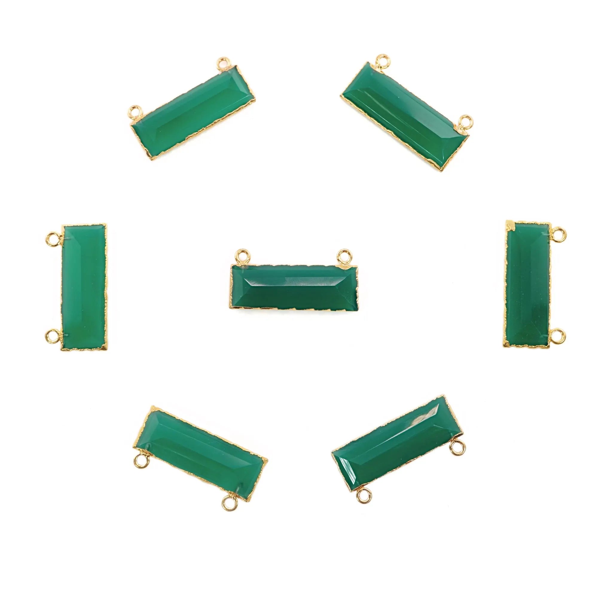 Green Onyx Rectangle Shape Gemstone Gold Electroplated Two Bails Bar Charm Connector