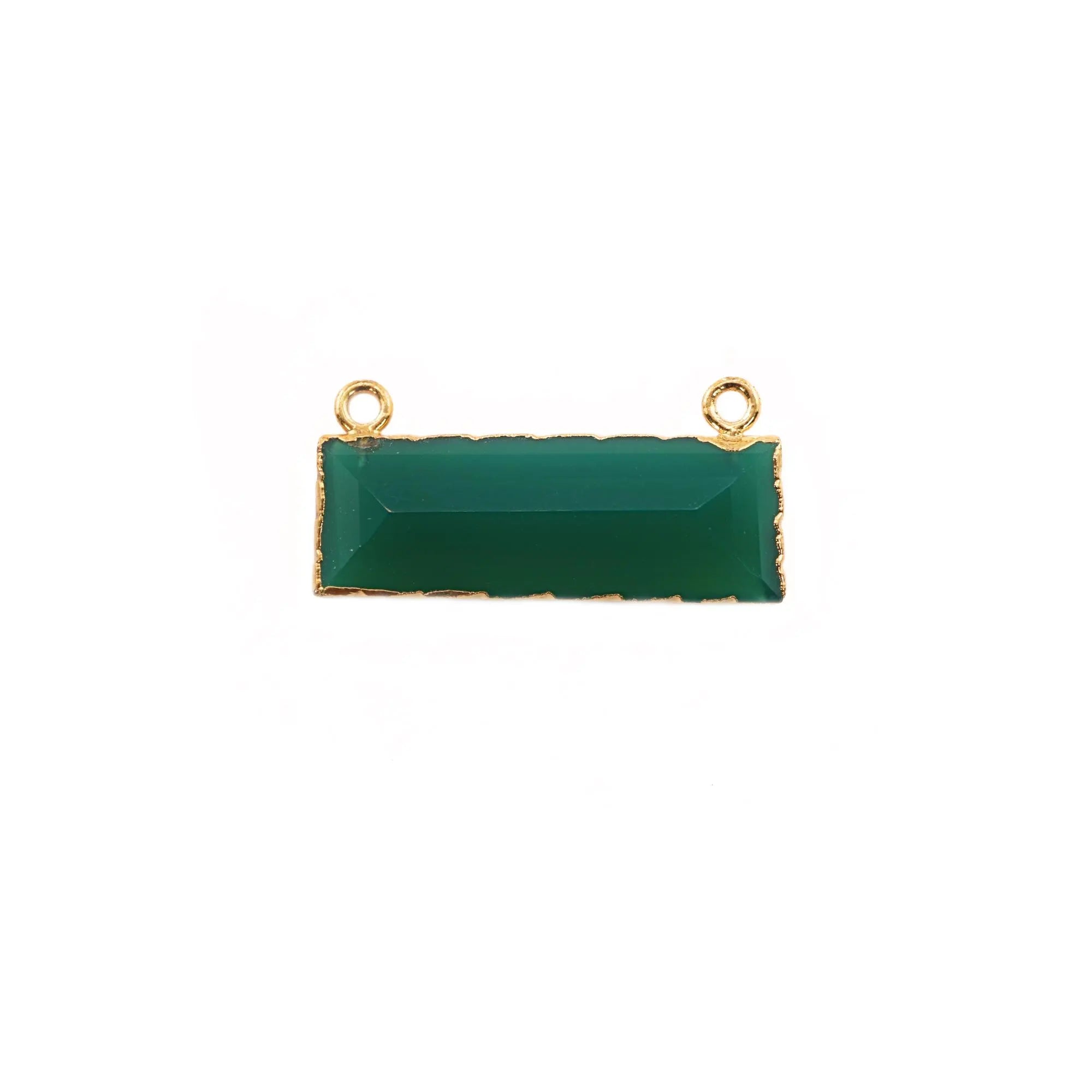Green Onyx Rectangle Shape Gemstone Gold Electroplated Two Bails Bar Charm Connector