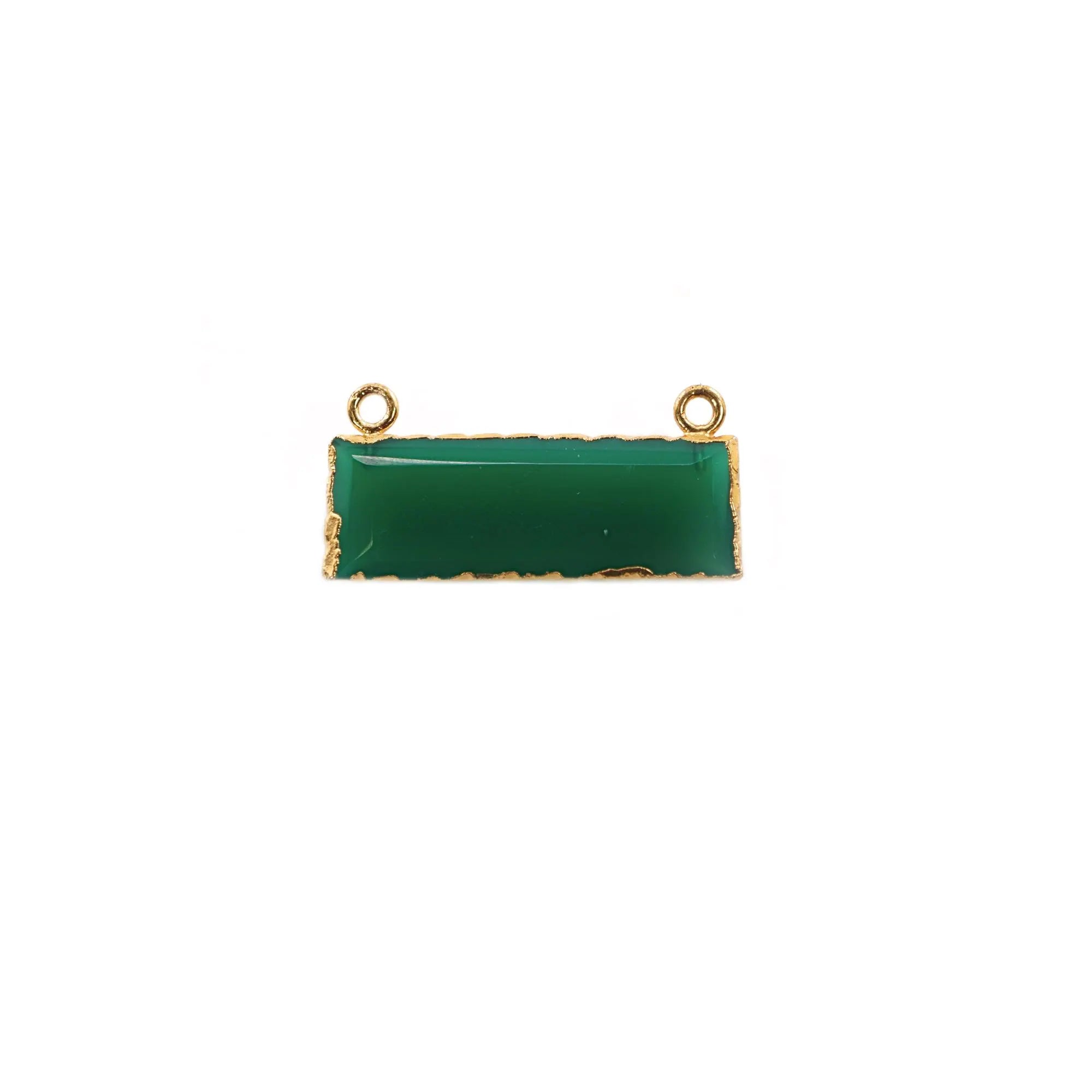 Green Onyx Rectangle Shape Gemstone Gold Electroplated Two Bails Bar Charm Connector