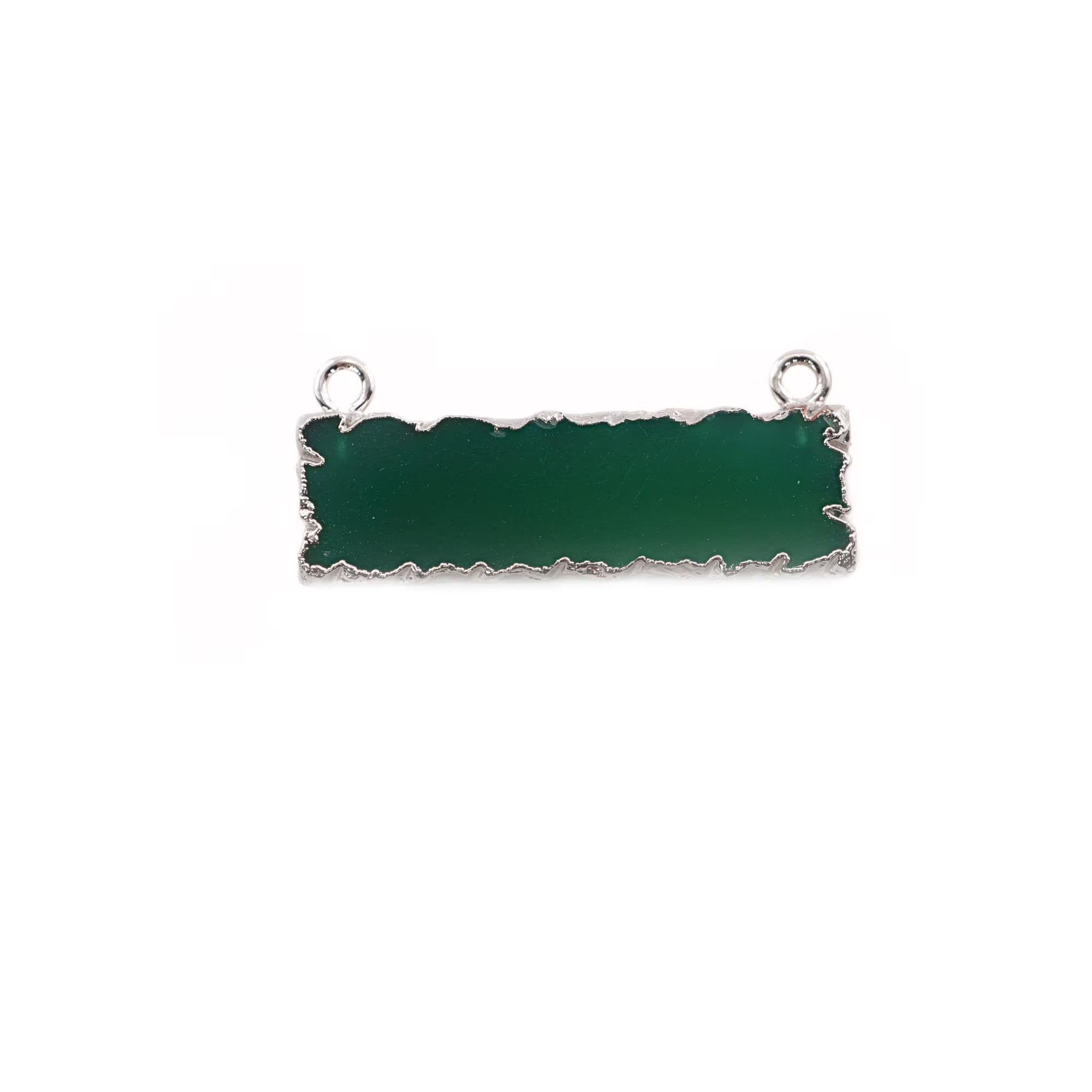 Green Onyx Rectangle Shape Gemstone Silver Electroplated Two Bails Bar Charm Connector