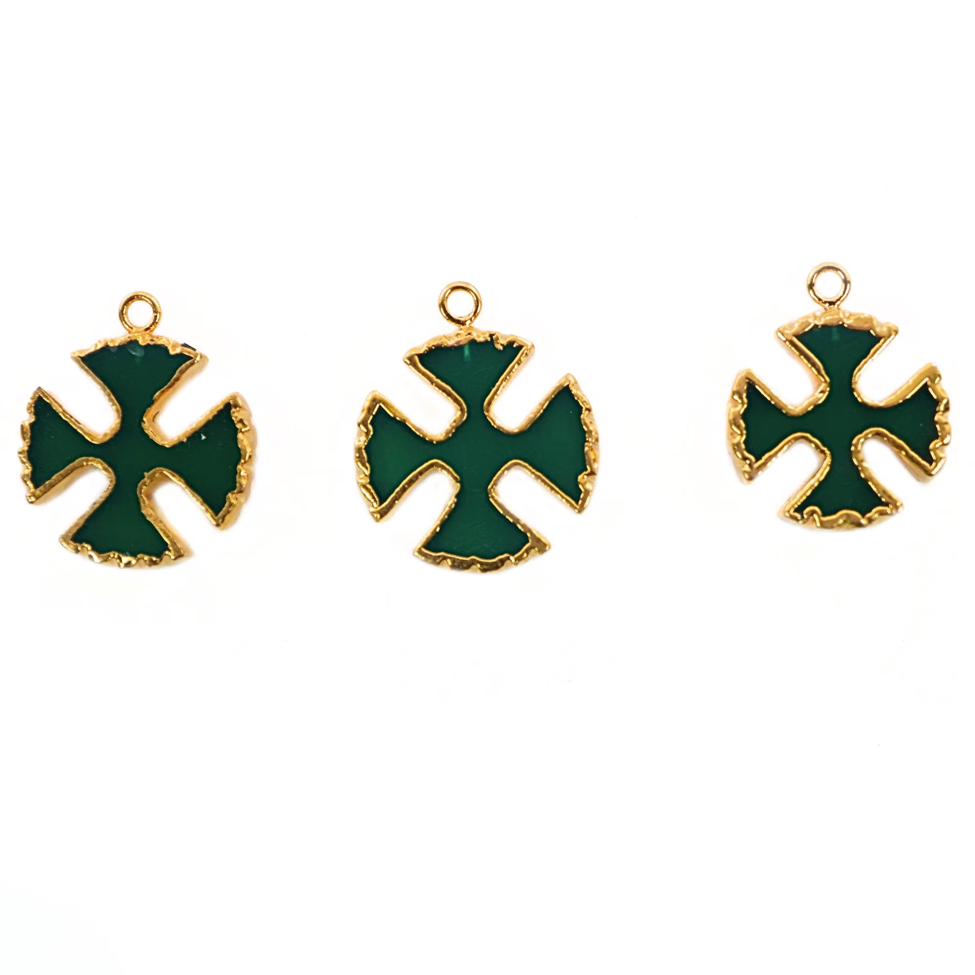 Green Onyx Viking Cross Gemstone Gold Electroplated Charm Pendant 