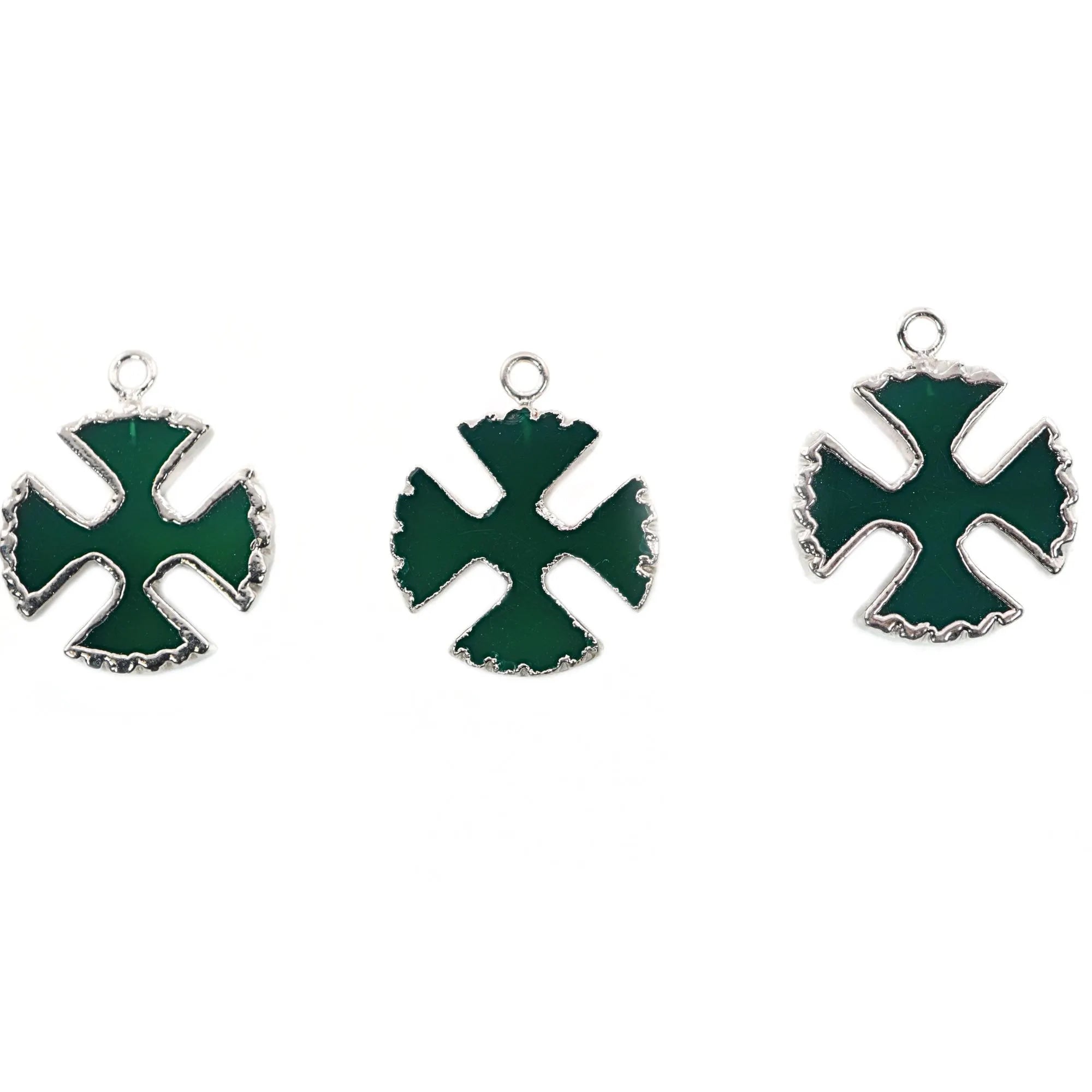 Green Onyx Viking Cross Gemstone Silver Electroplated Charm Pendant