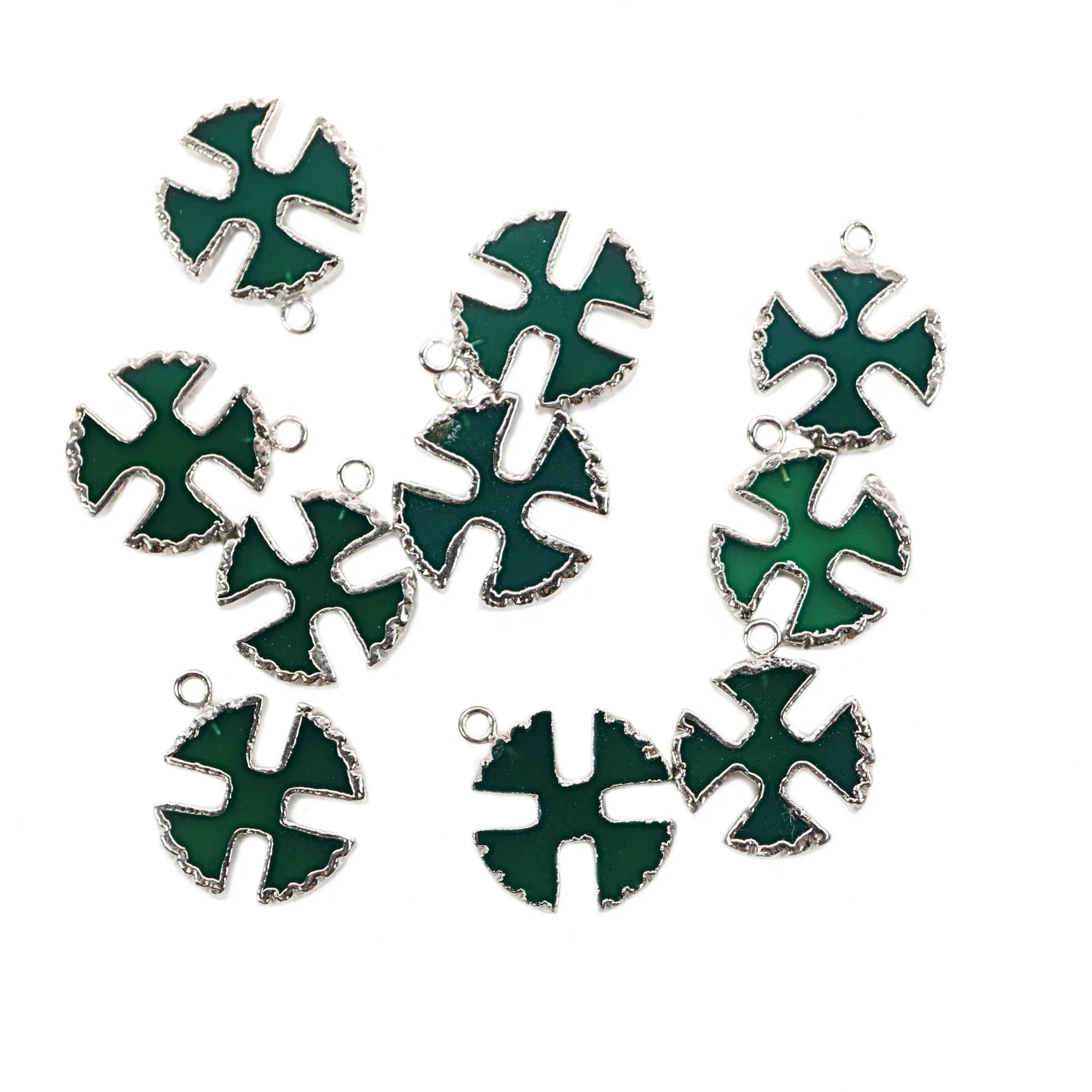 Green Onyx Viking Cross Gemstone Silver Electroplated Charm Pendant