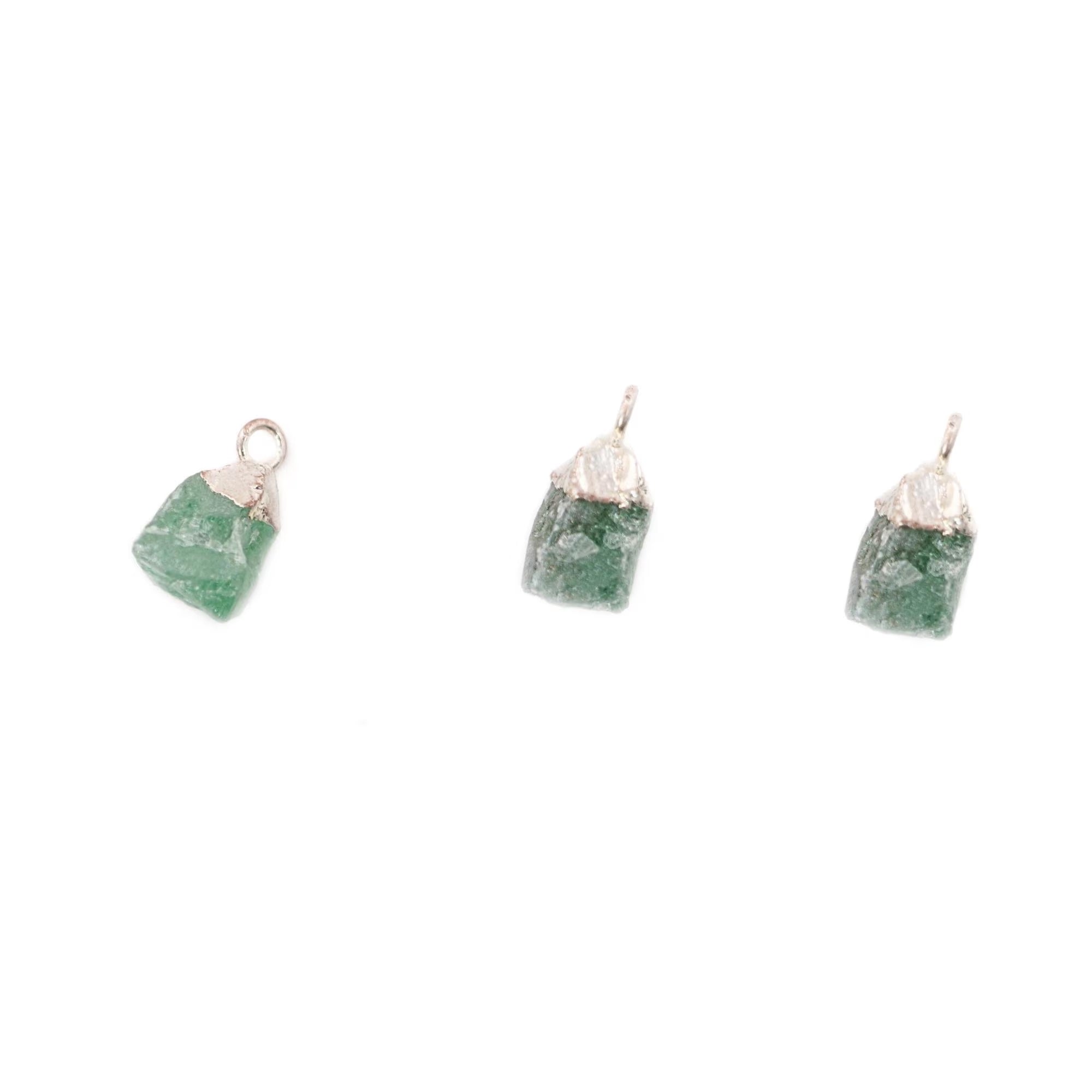 Green Strawberry Quartz Rough Shape Gemstone Gold Electroplated Charm Pendant