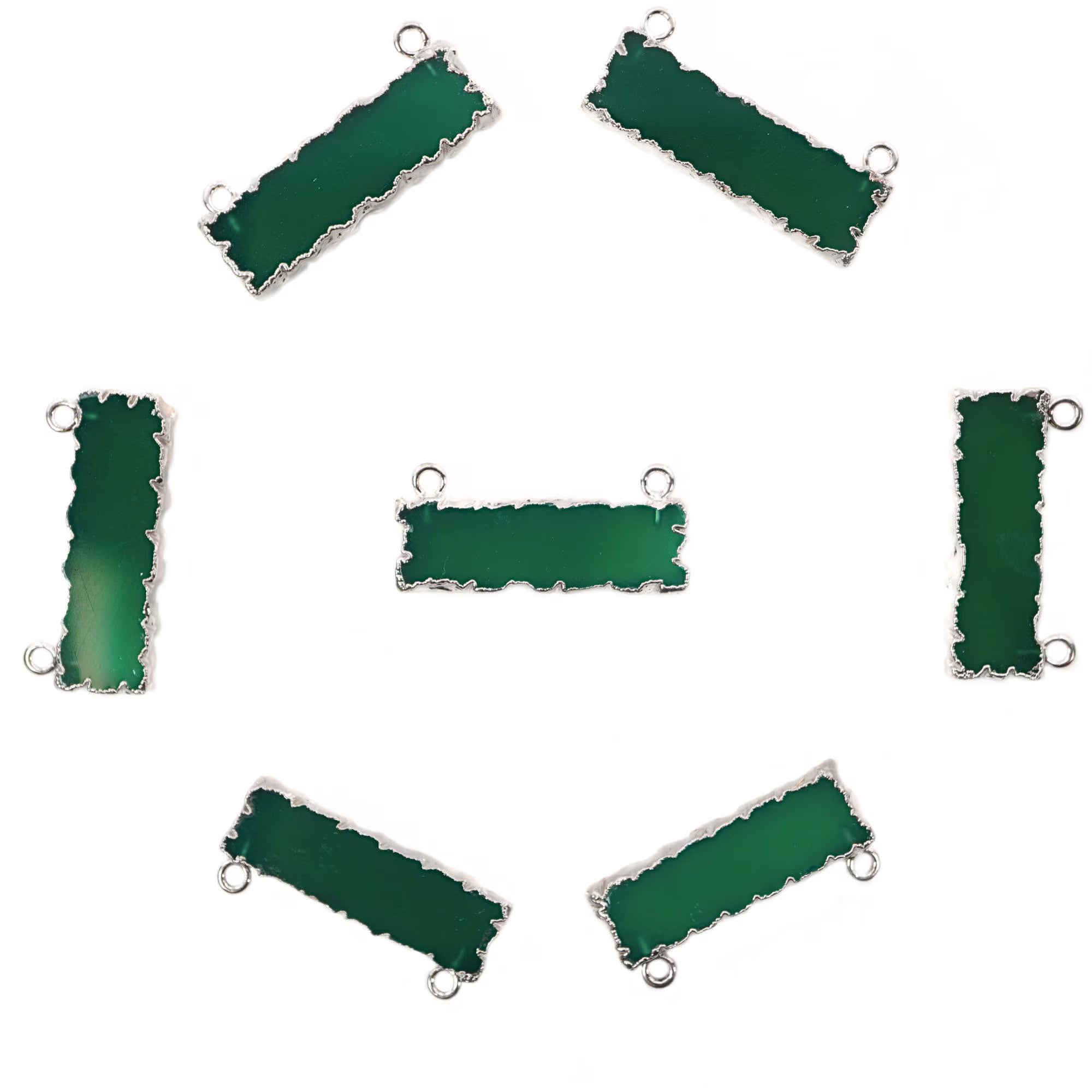 Green Onyx Two Bail Silver Bar Charm Connector