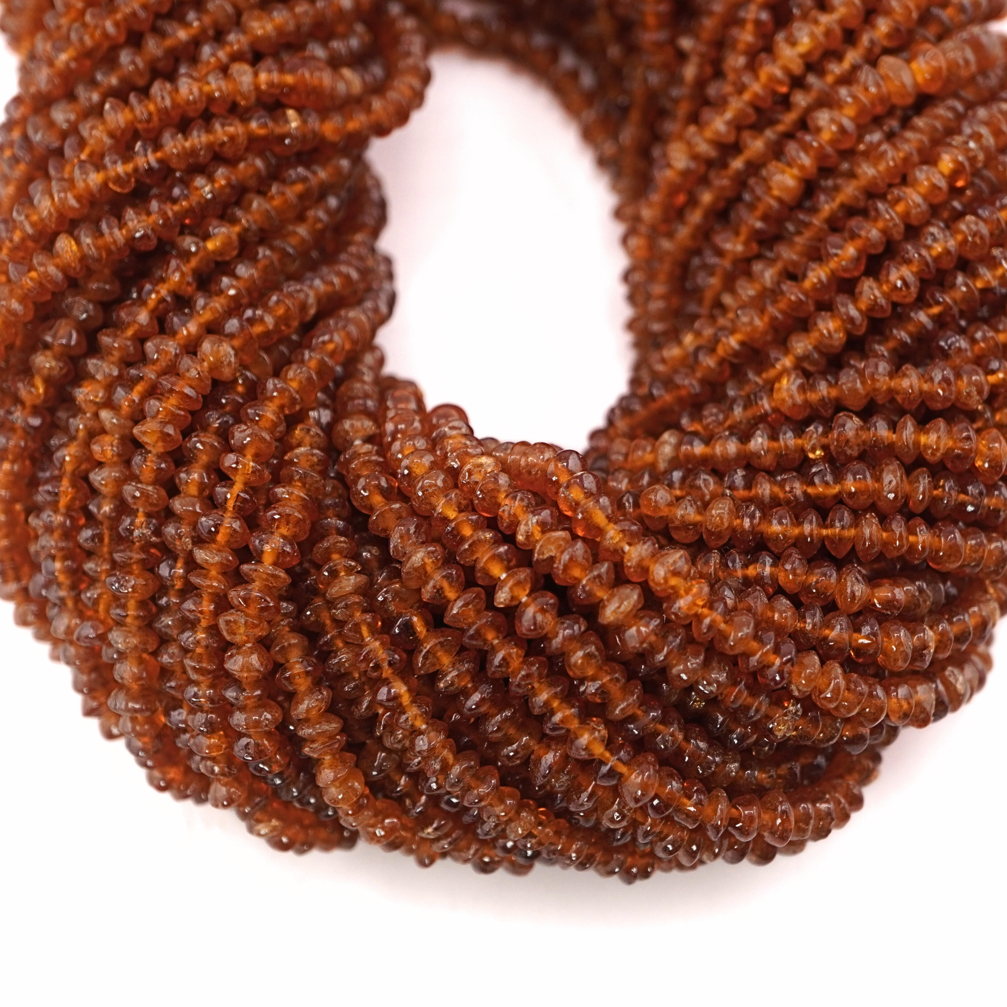 Hessonite Micro Faceted Rondelle Shape Gemstone Strand Beads